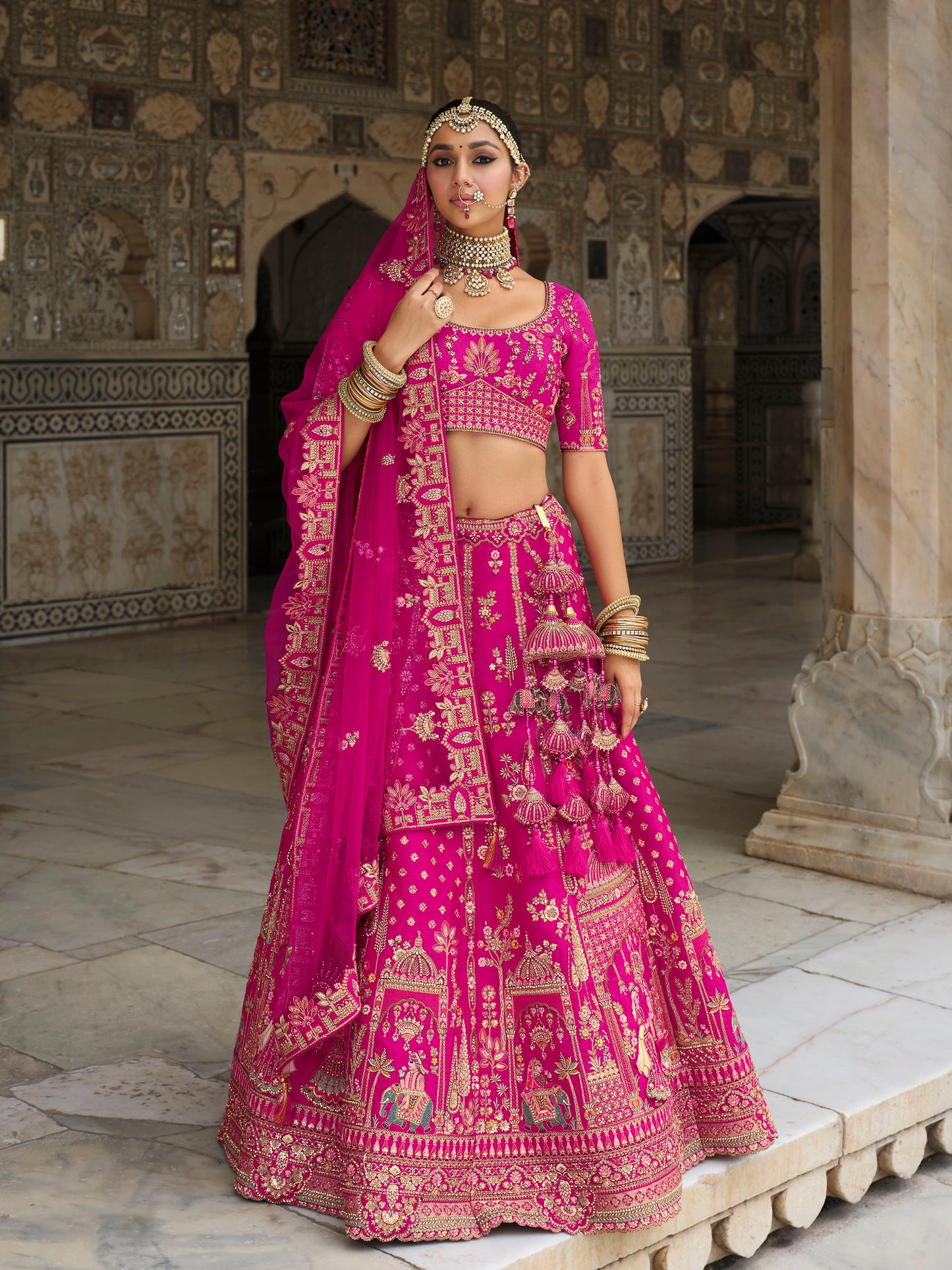 Pink Silk Heavy Khatli & Thread Embroidery Bridal Lehenga