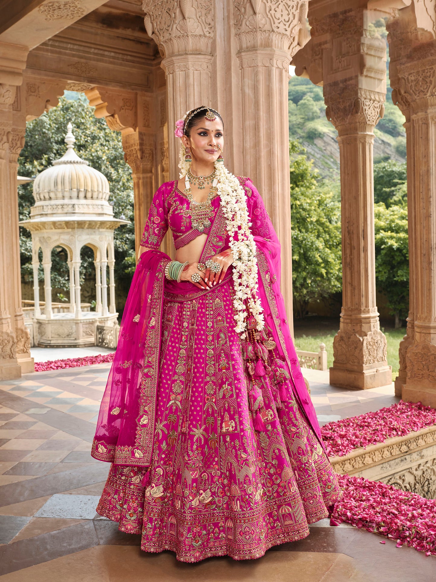 Rose Pink Color Silk Heavy Khatli & Thread Embroidery Bridal Lehenga