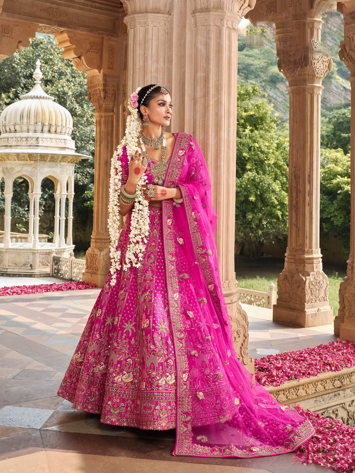 Rose Pink Color Silk Heavy Khatli & Thread Embroidery Bridal Lehenga