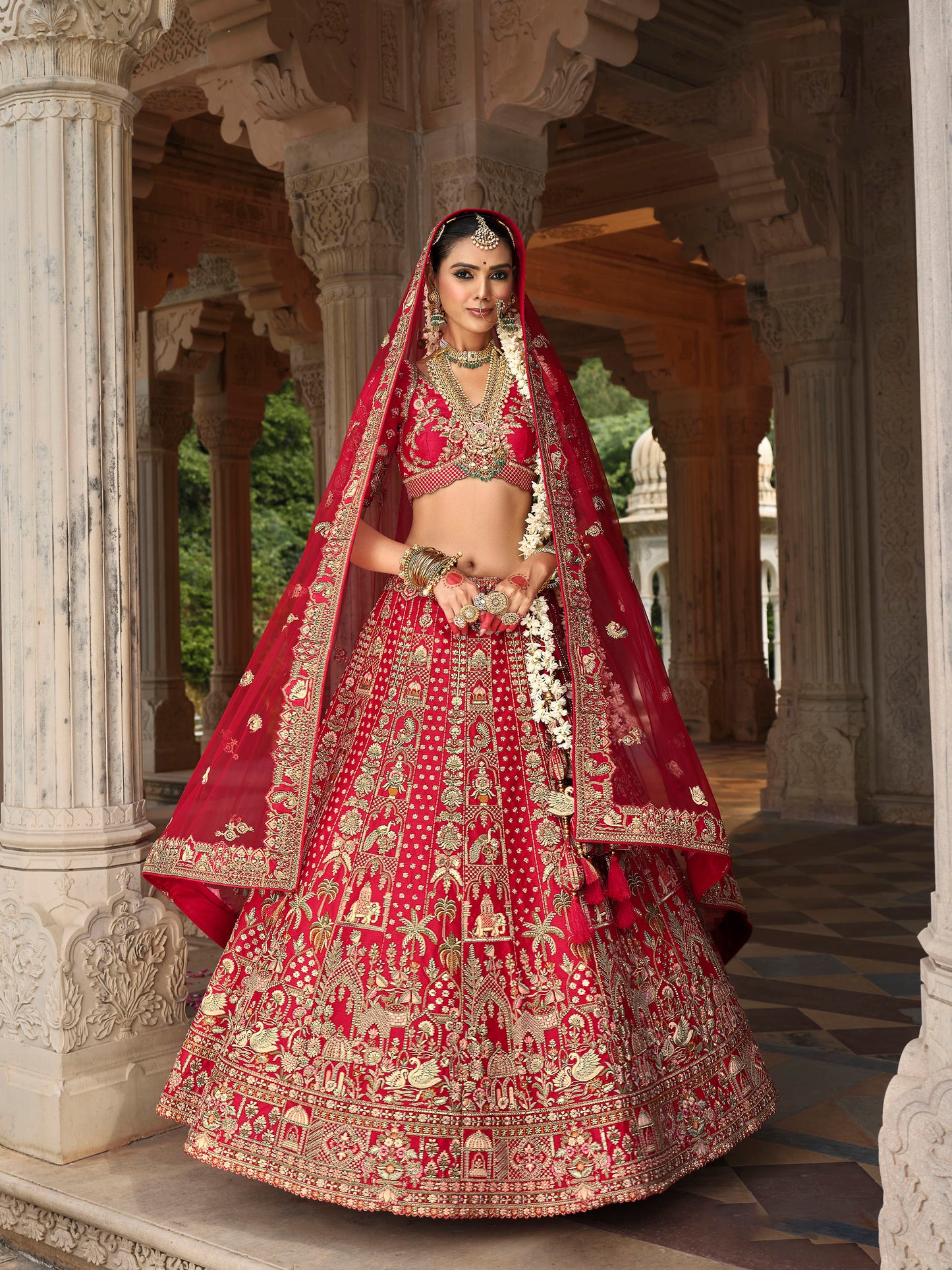 Dark Red Color Silk Heavy Khatli & Thread Embroidery Wedding Lehenga