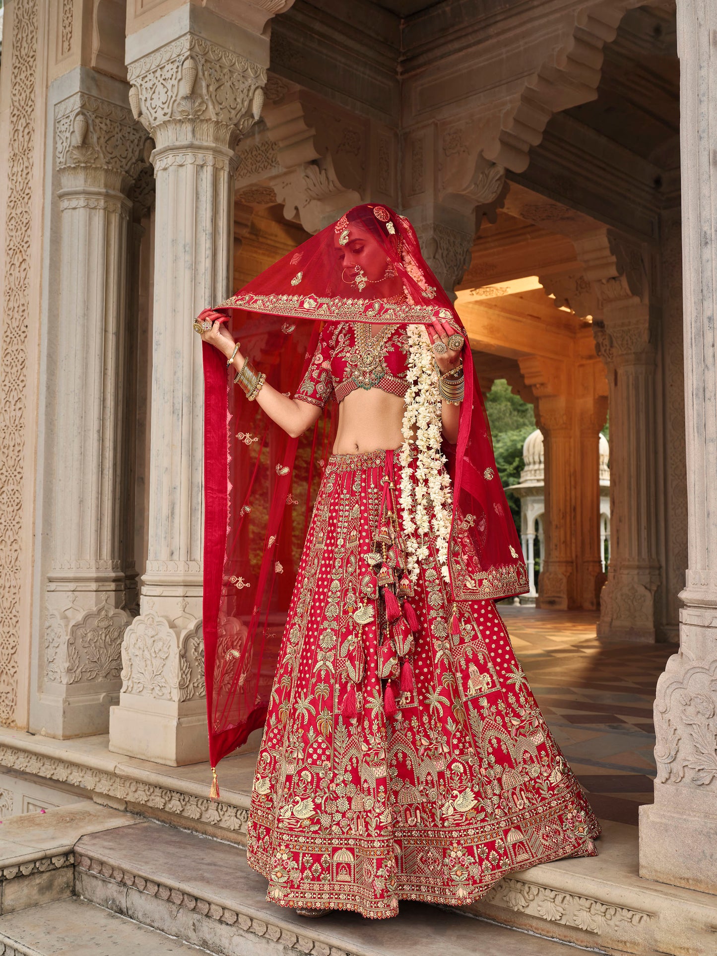 Dark Red Color Silk Heavy Khatli & Thread Embroidery Wedding Lehenga