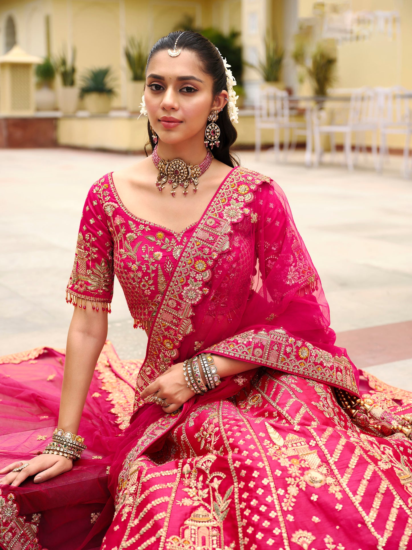 Pink Heavy Khatli & Thread Embroidery Zari Weaving Silk Bridal Lehenga
