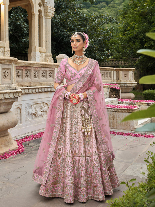Pastel Pink Silk Heavy Khatli & Thread Embroidery Bridal Lehenga