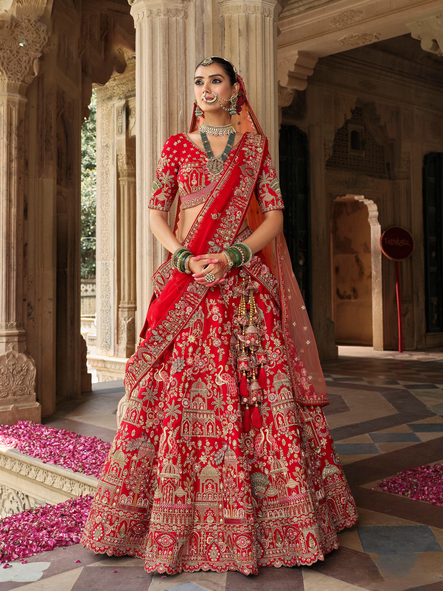 Red Heavy Khatli & Thread Embroidery Zari Weaving Silk Bridal Lehenga