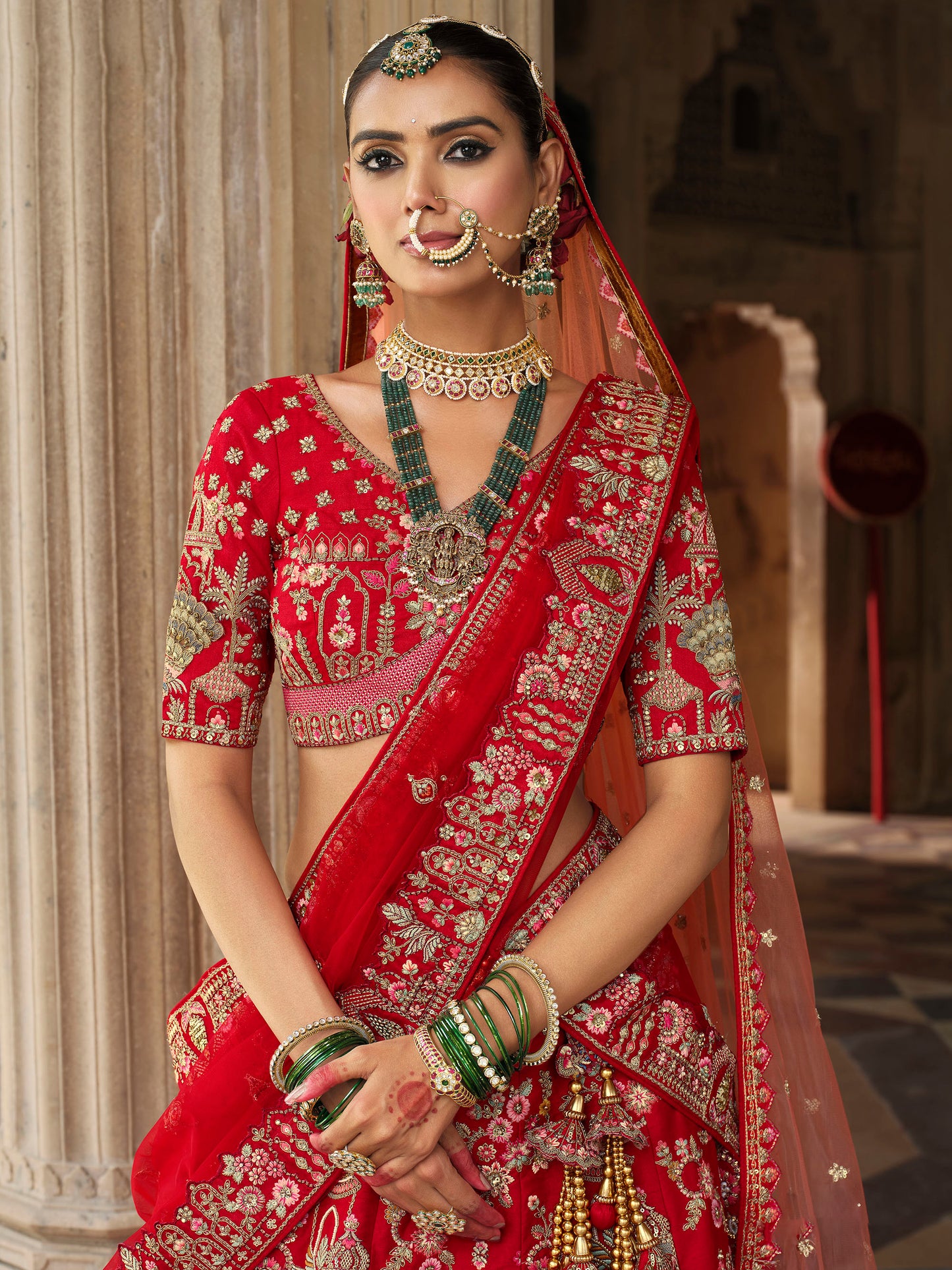 Red Heavy Khatli & Thread Embroidery Zari Weaving Silk Bridal Lehenga