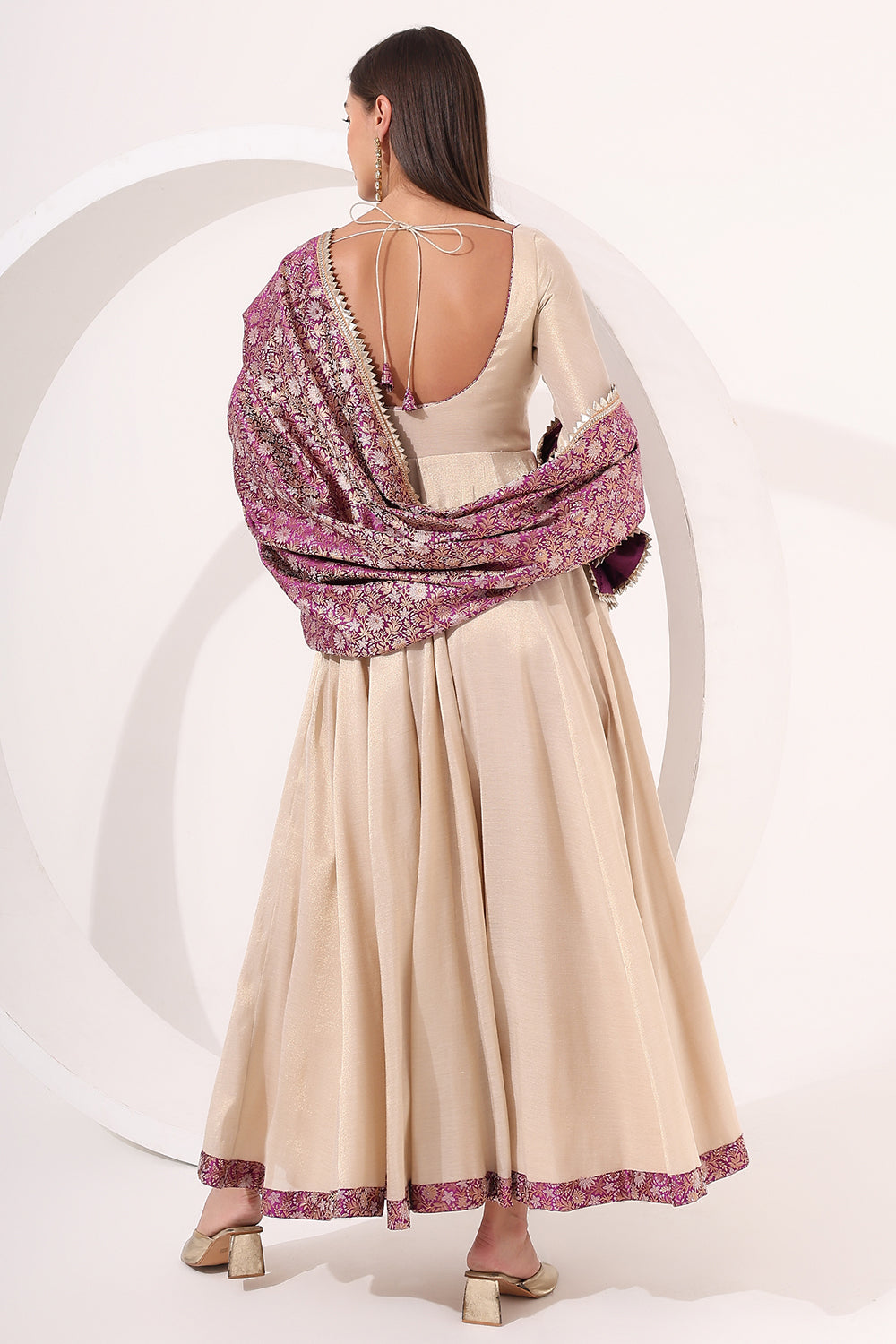 Golden Anarkali With Brocade Dupatta