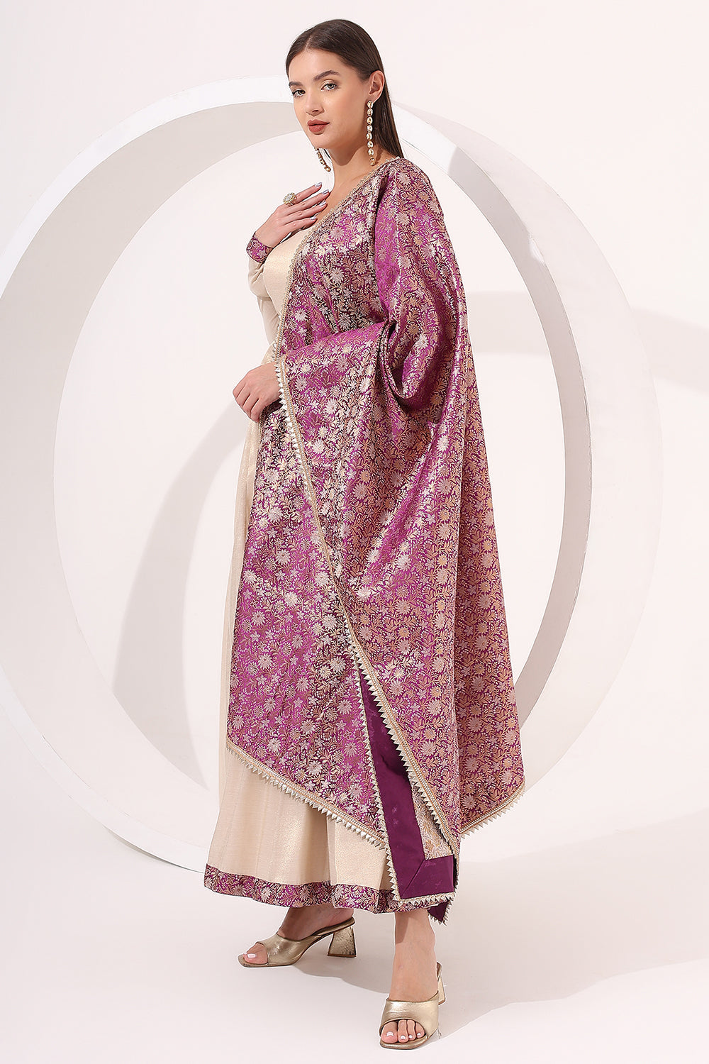 Golden Anarkali With Brocade Dupatta