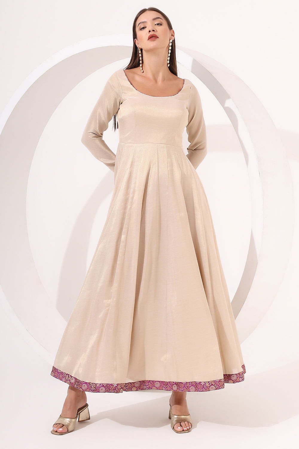Golden Anarkali With Brocade Dupatta