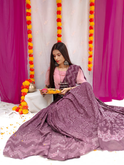 Mirage - Bagru Natural Dyes Handblock Printed - Maroon Cotton Mulmul Saree