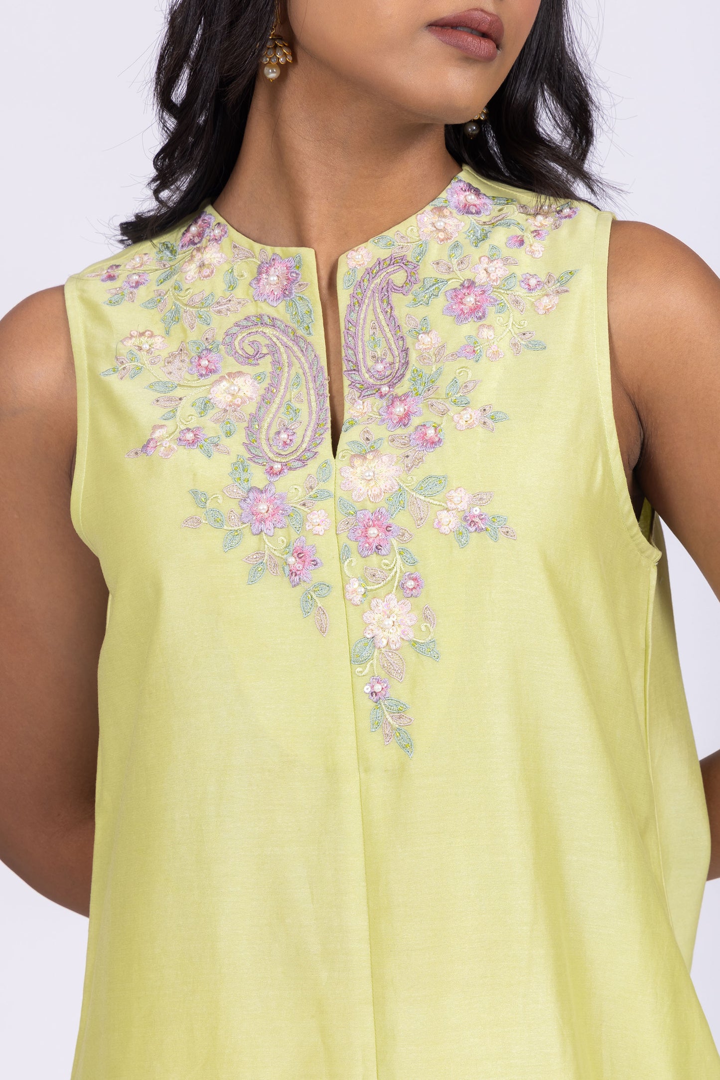 Anushka Mint Green Chanderi A-Line Embroidery Kurta Set