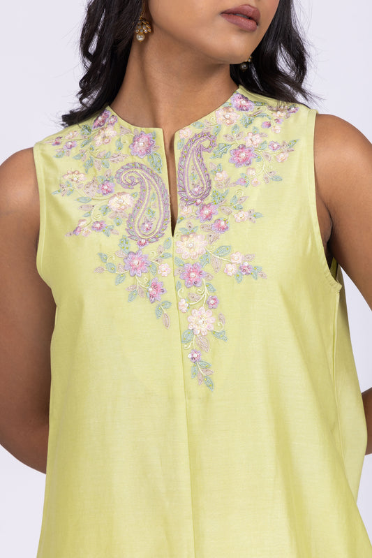 Anushka Mint Green Chanderi A-Line Embroidery Kurta Set