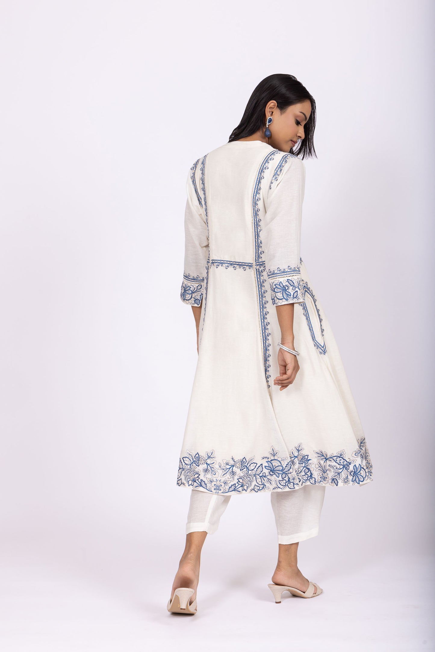 Nargis Crafted Nargis Linen Kurta Set with Striped Chiffon Dupatta
