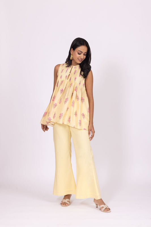 Pakhi Lemon Yellow Floral Printed Sleeveless Co-Ord Set