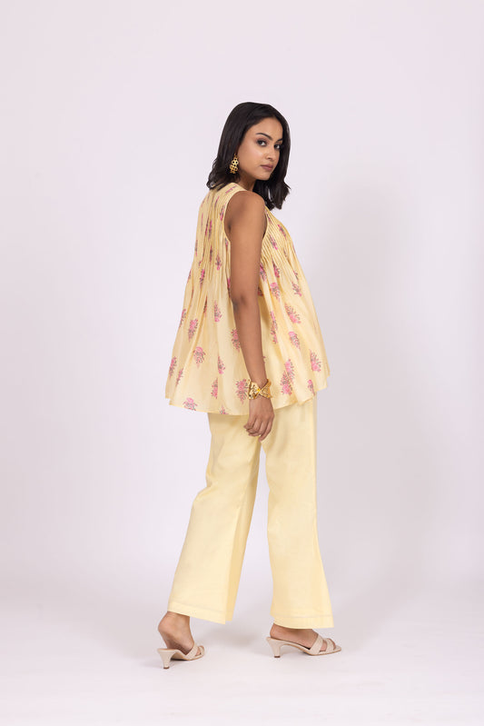Pakhi Lemon Yellow Floral Printed Sleeveless Co-Ord Set