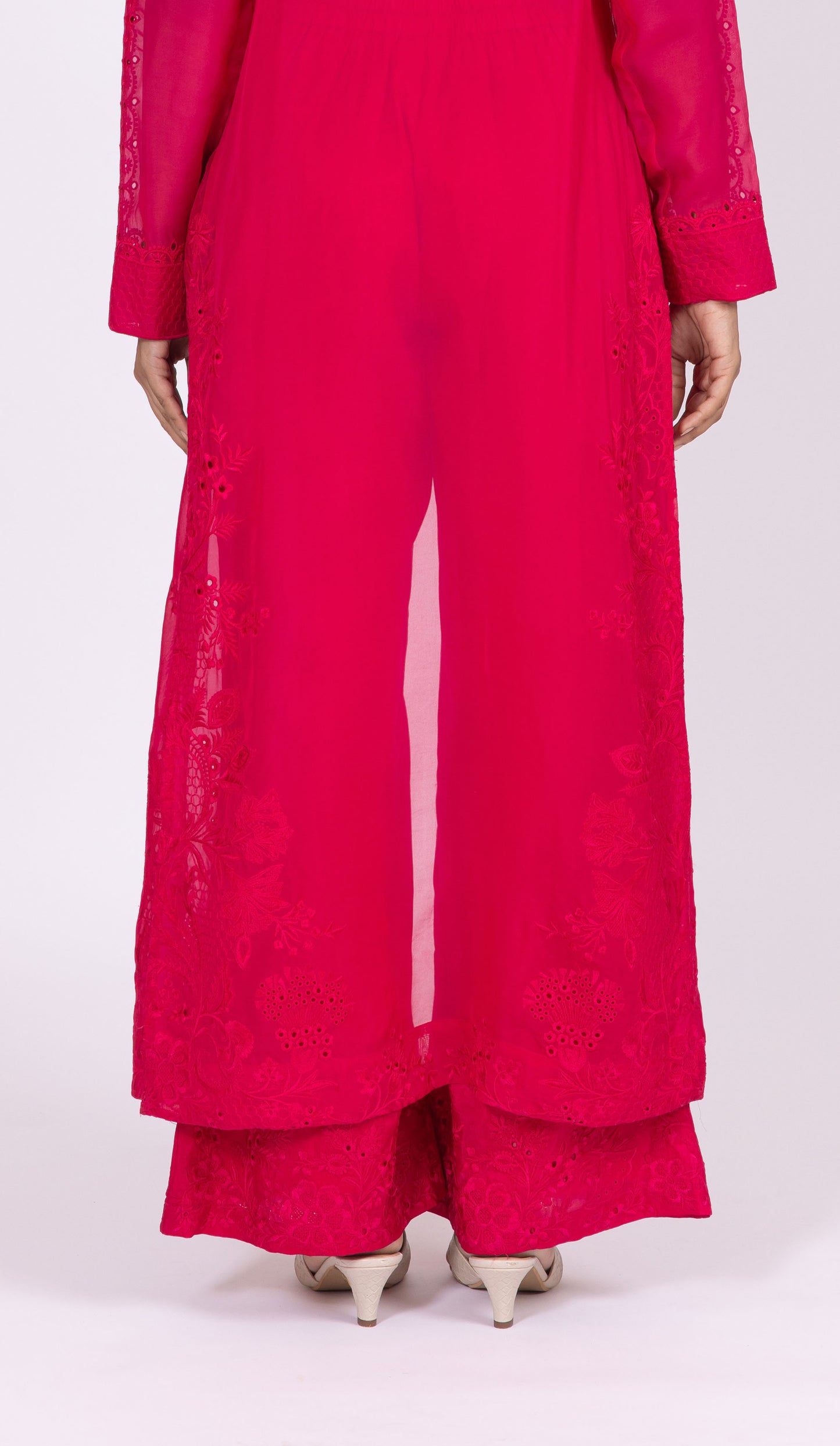 Lolo Raspberry Pink Silk Embroidered Organza Jacket Set