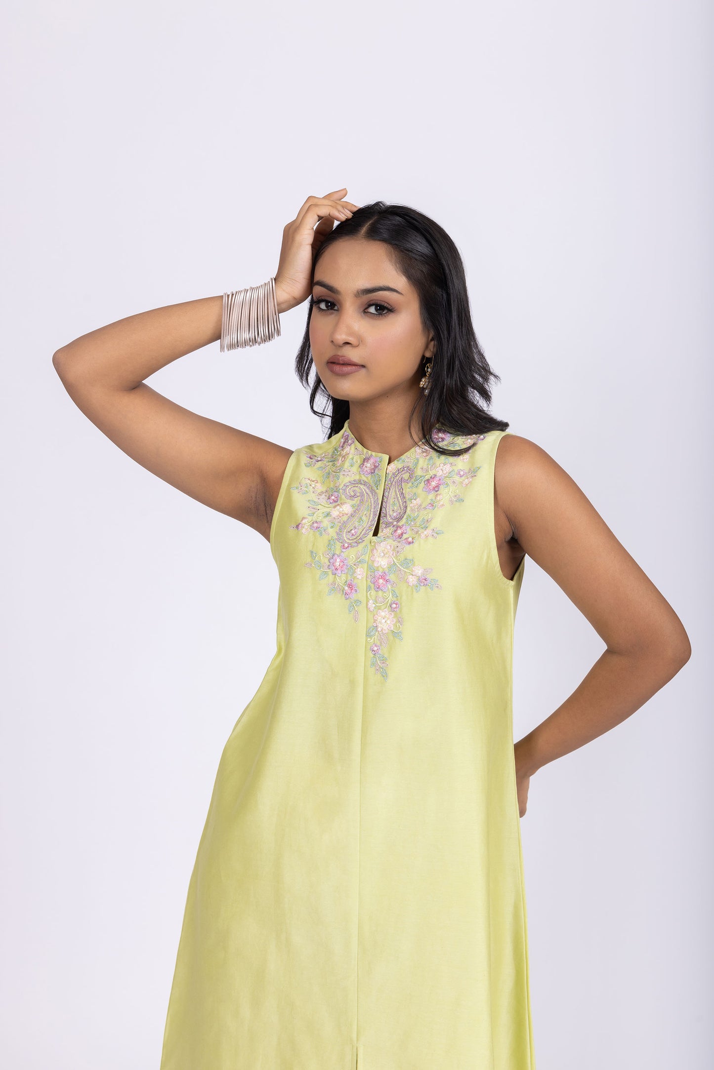 Anushka Mint Green Chanderi A-Line Embroidery Kurta Set