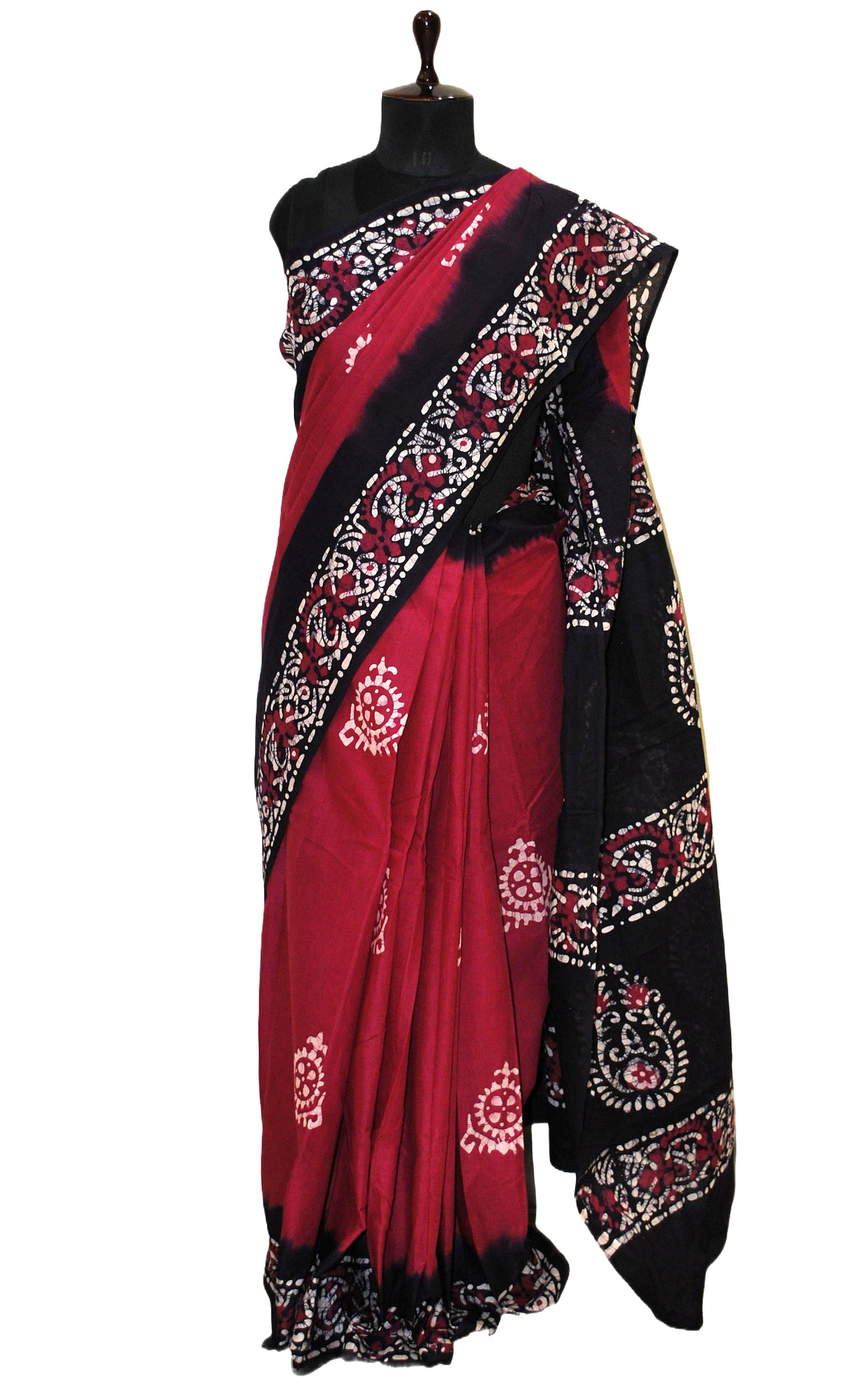 Super Soft Mulmul Cotton Batik Printed Saree in Purple, Midnight Blue and Off White