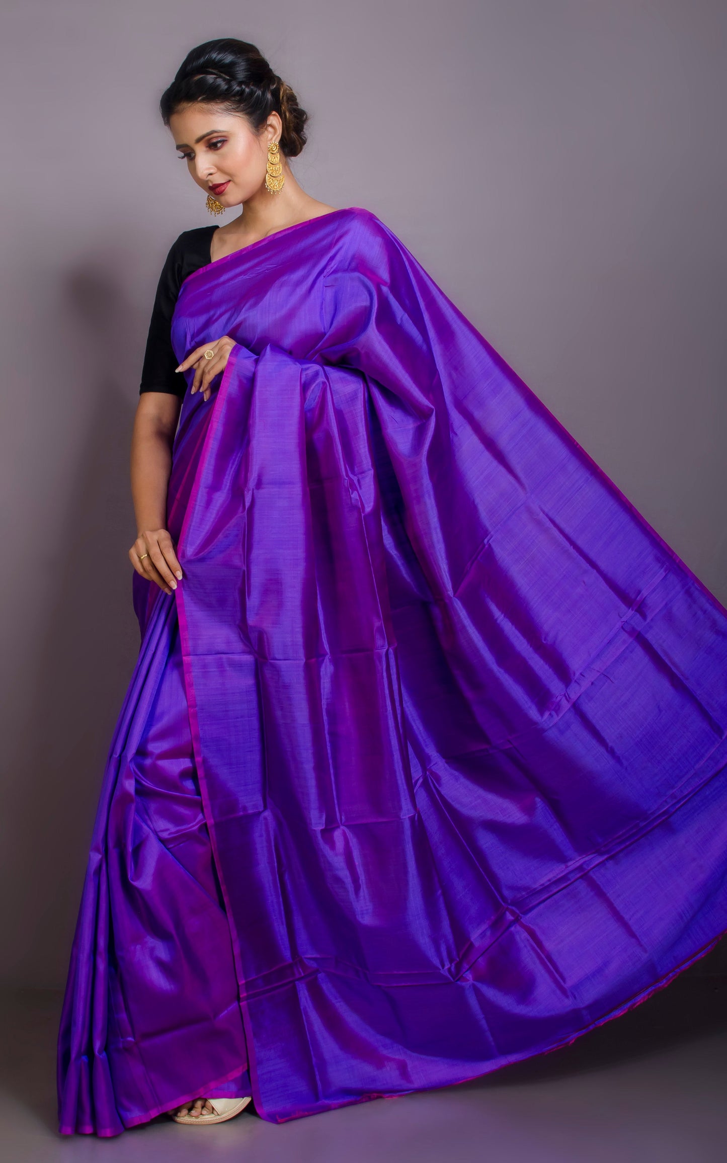 Soft Woven Bishnupuri Katan Silk Saree in Dual Tone Purple