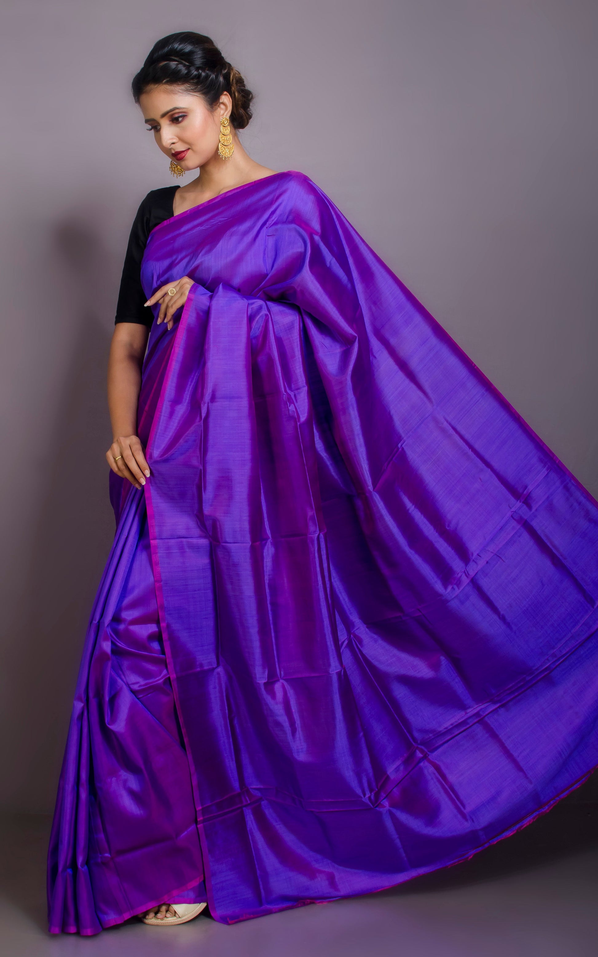Soft Woven Bishnupuri Katan Silk Saree in Dual Tone Purple