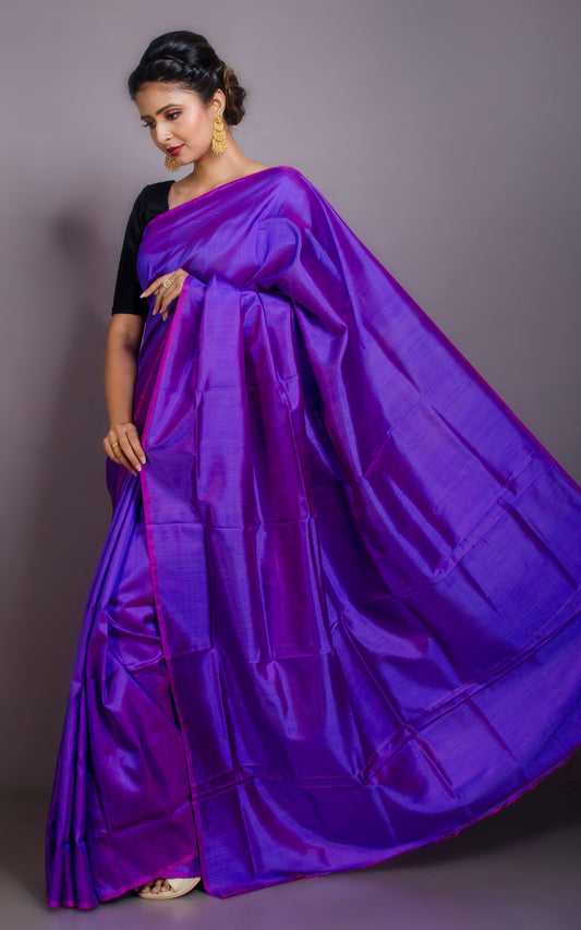 Soft Woven Bishnupuri Katan Silk Saree in Dual Tone Purple