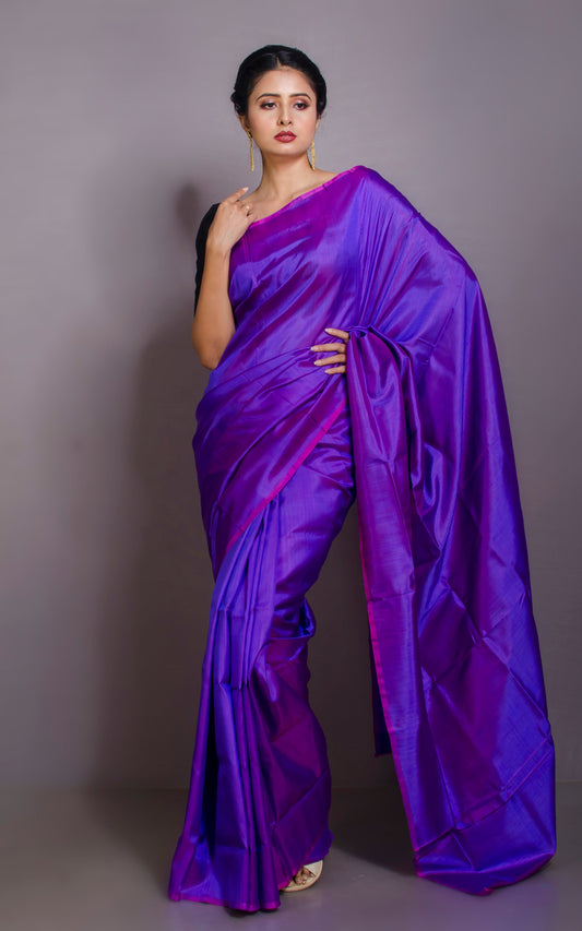 Soft Woven Bishnupuri Katan Silk Saree in Dual Tone Purple