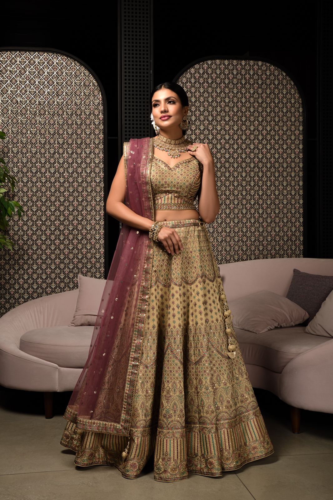 Light Brown Color Sequence Embroidery Georgette Lehenga