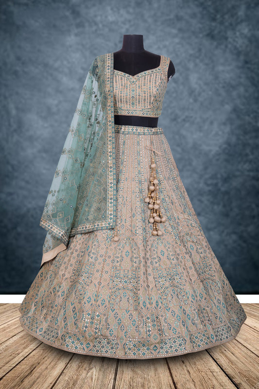 Pastel Pink Color Sequence Embroidery Georgette Lehenga