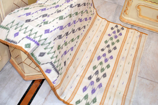 Hand Karat Work Cotton Dhakai Jamdani Saree in Off White, Brown and Multicolored Thread Work