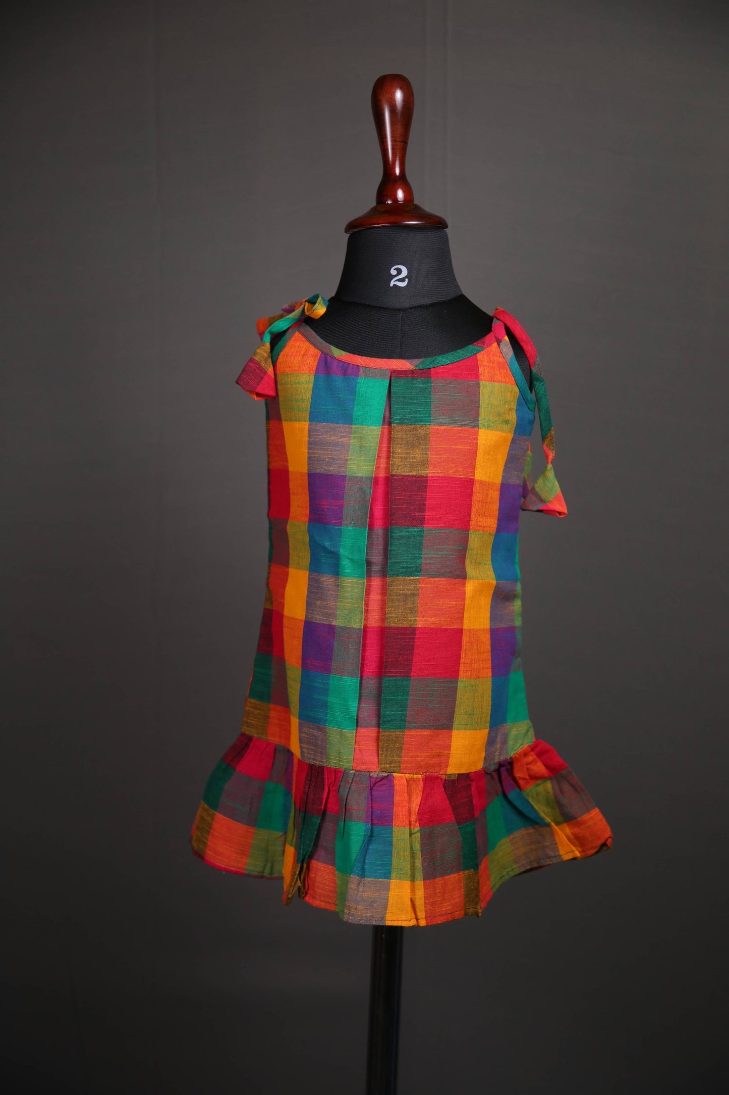 Swara - Mooshak Tie up Dress in Cotton in Multicolor Checks