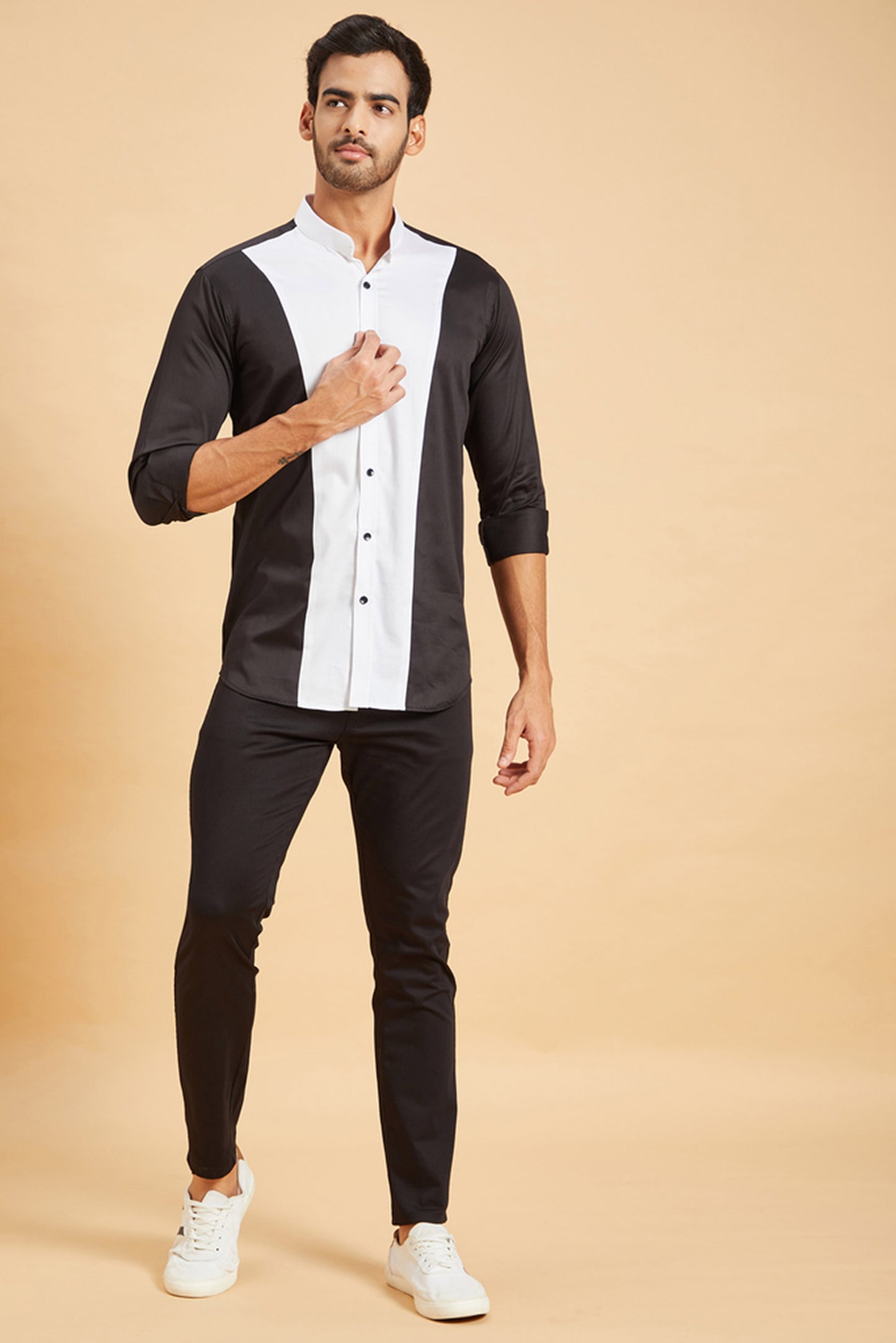 Black Giza Cotton Clear Cut Pattern Shirts