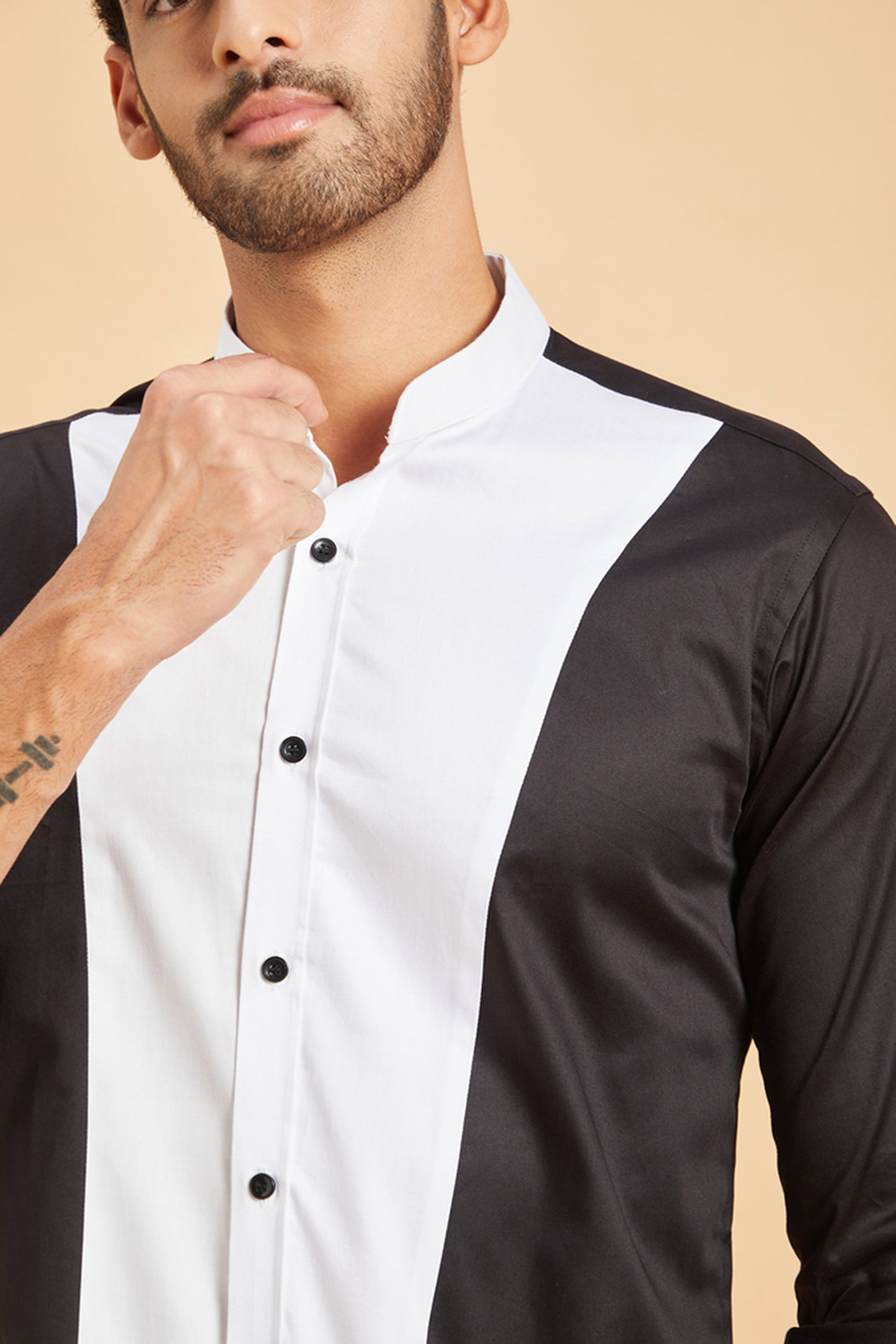 Black Giza Cotton Clear Cut Pattern Shirts