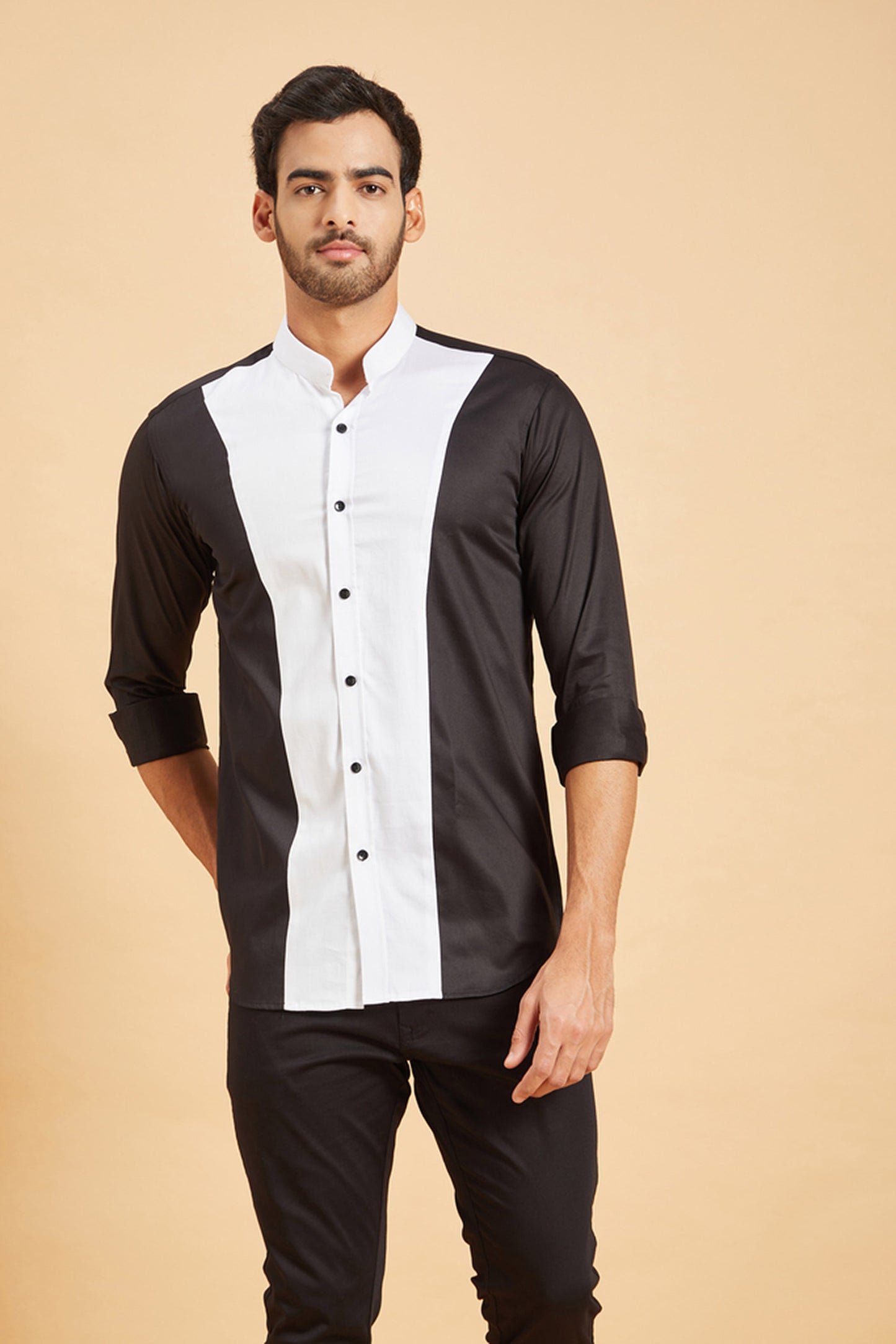 Black Giza Cotton Clear Cut Pattern Shirts