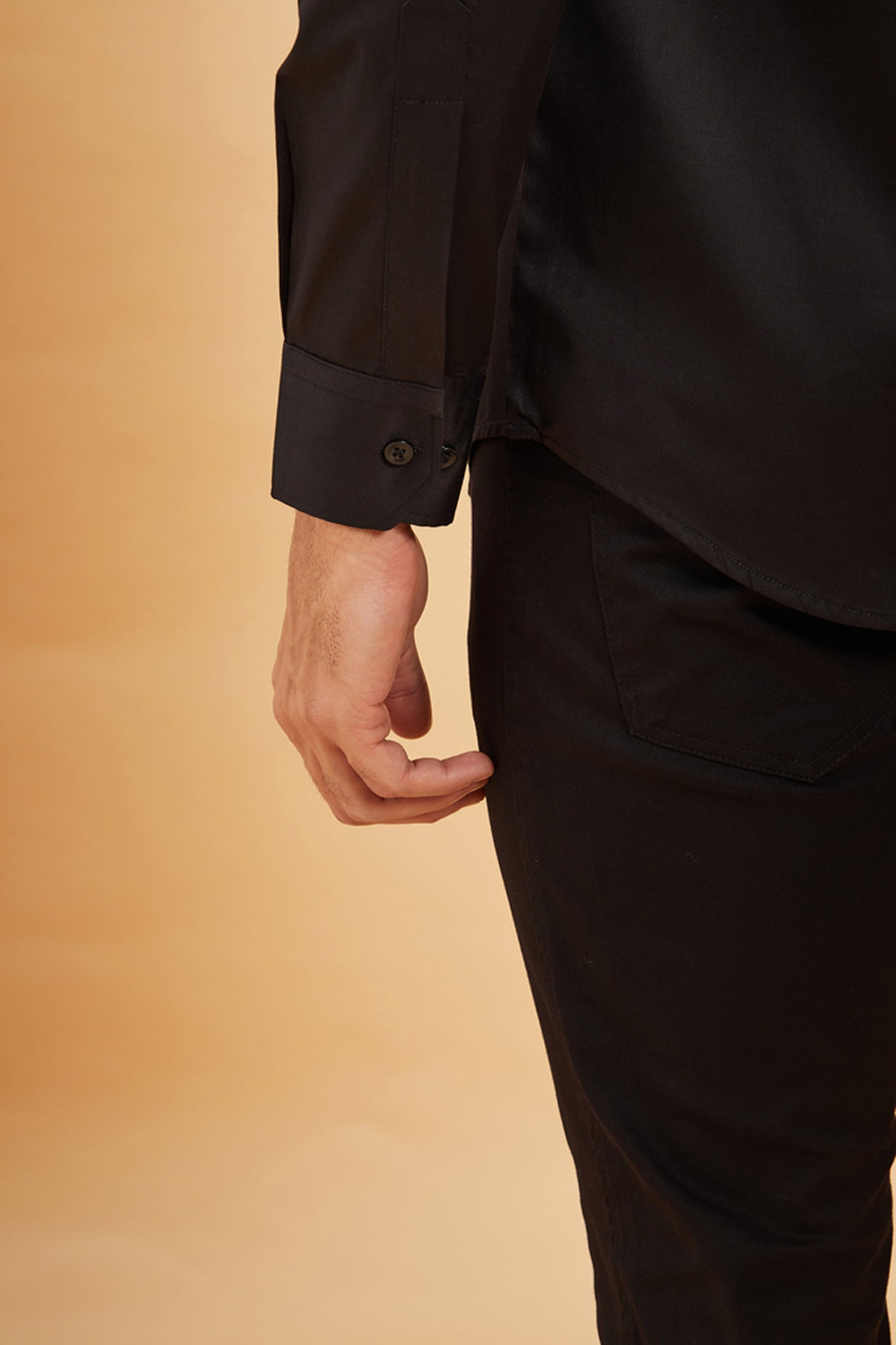 Black Giza Cotton Clear Cut Pattern Shirts