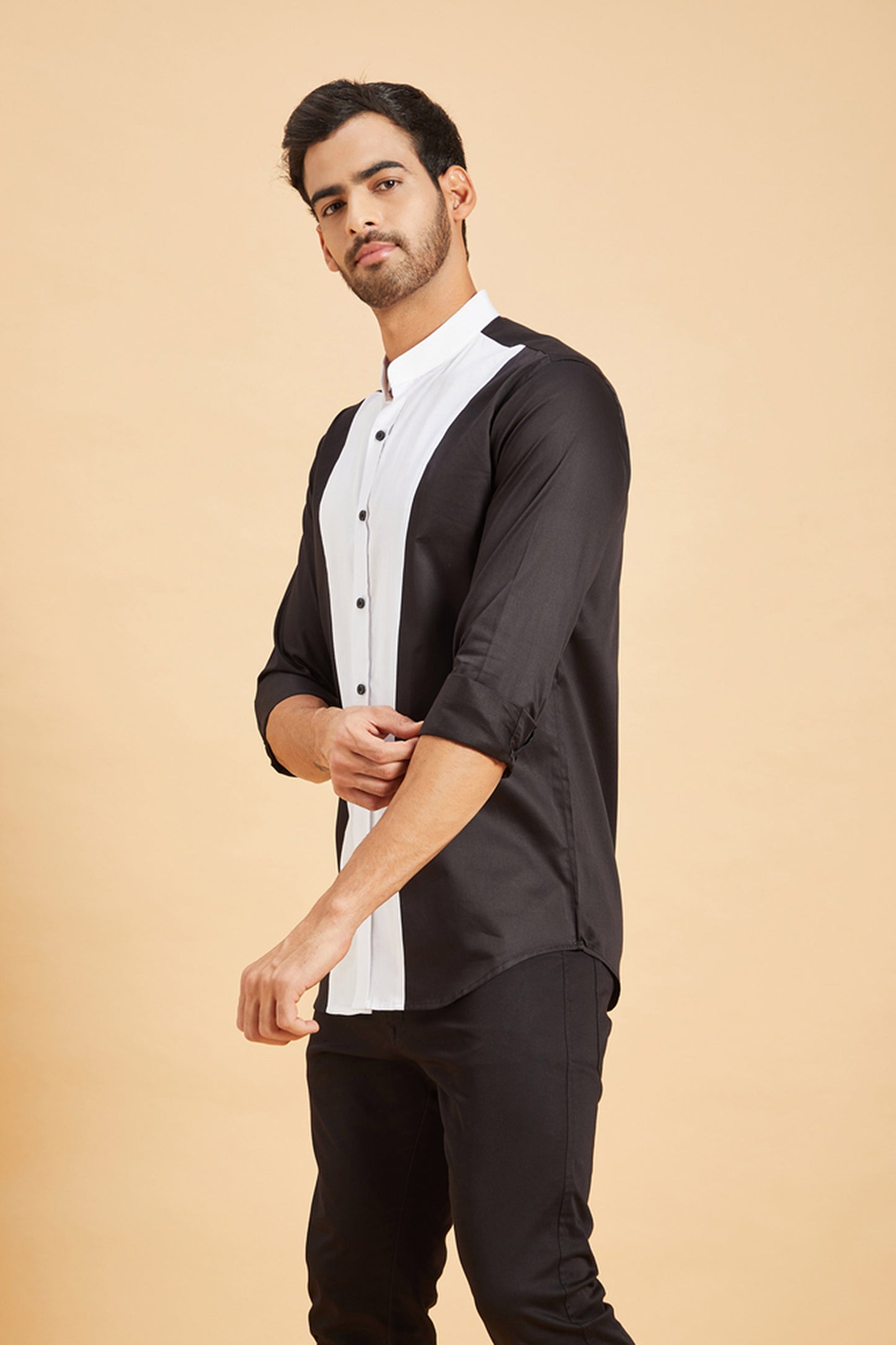 Black Giza Cotton Clear Cut Pattern Shirts