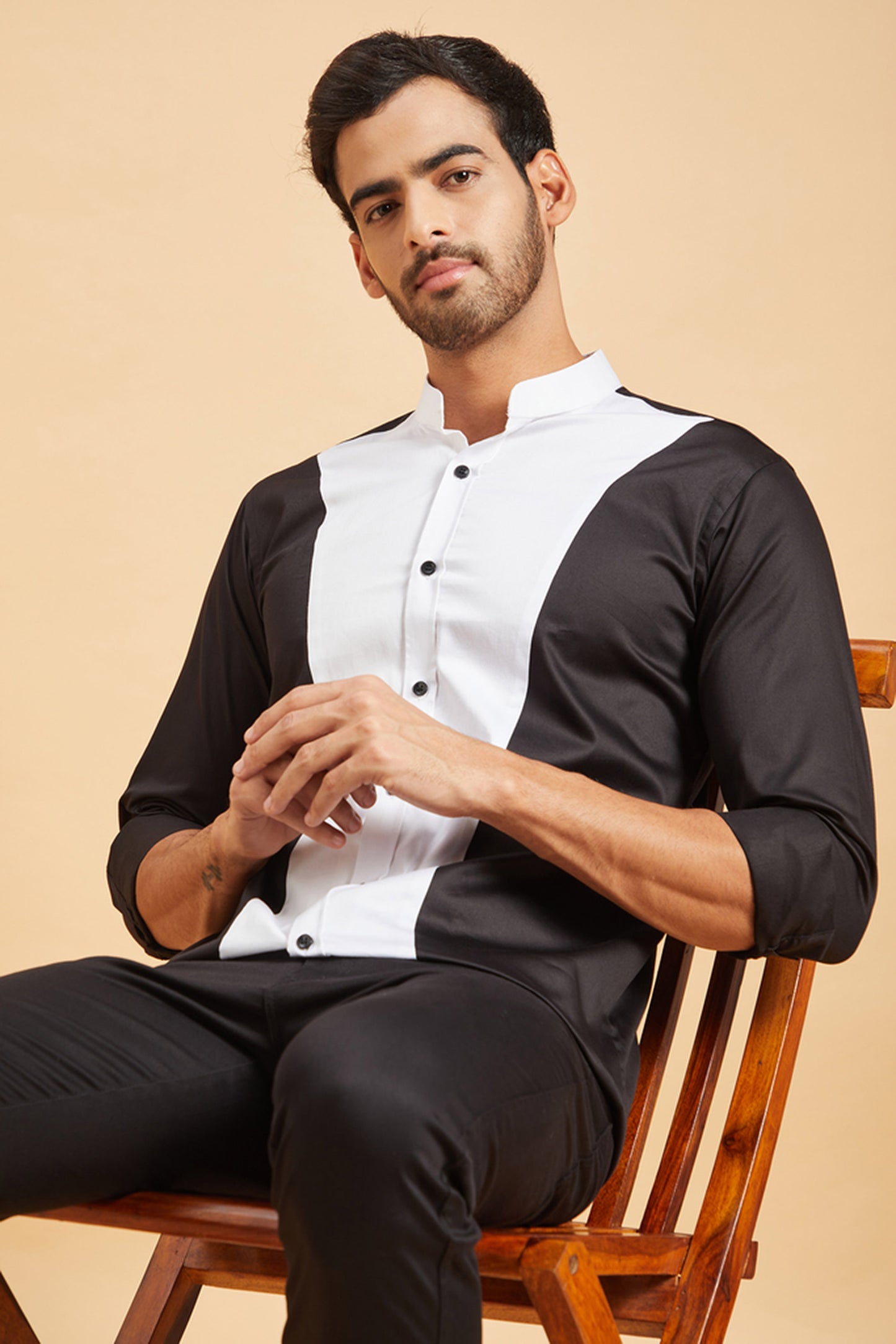 Black Giza Cotton Clear Cut Pattern Shirts