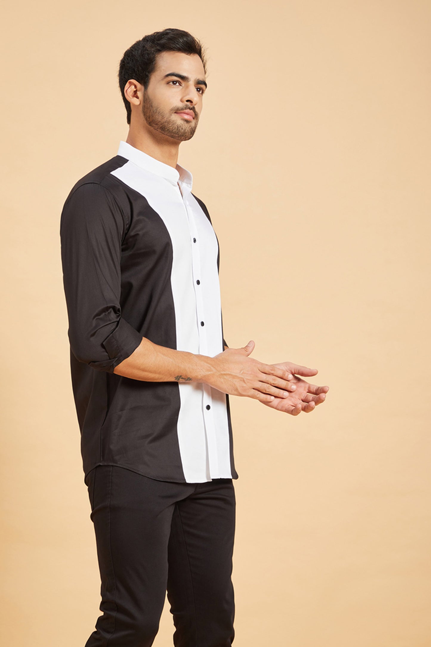 Black Giza Cotton Clear Cut Pattern Shirts
