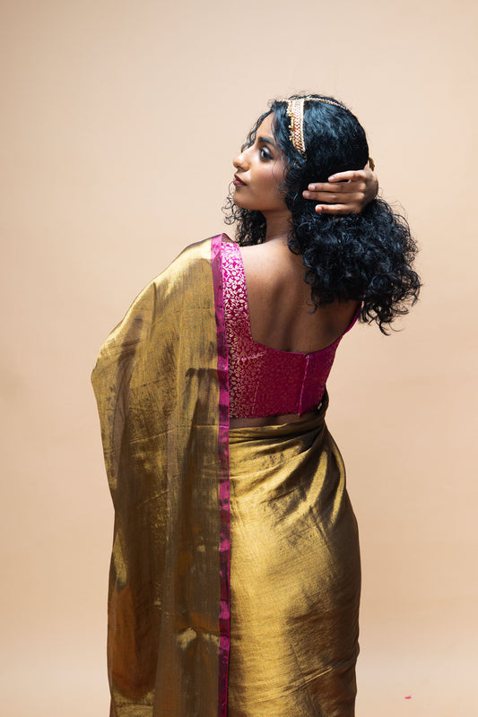 TAVYA saree I Golden Handloom Tissue Saree