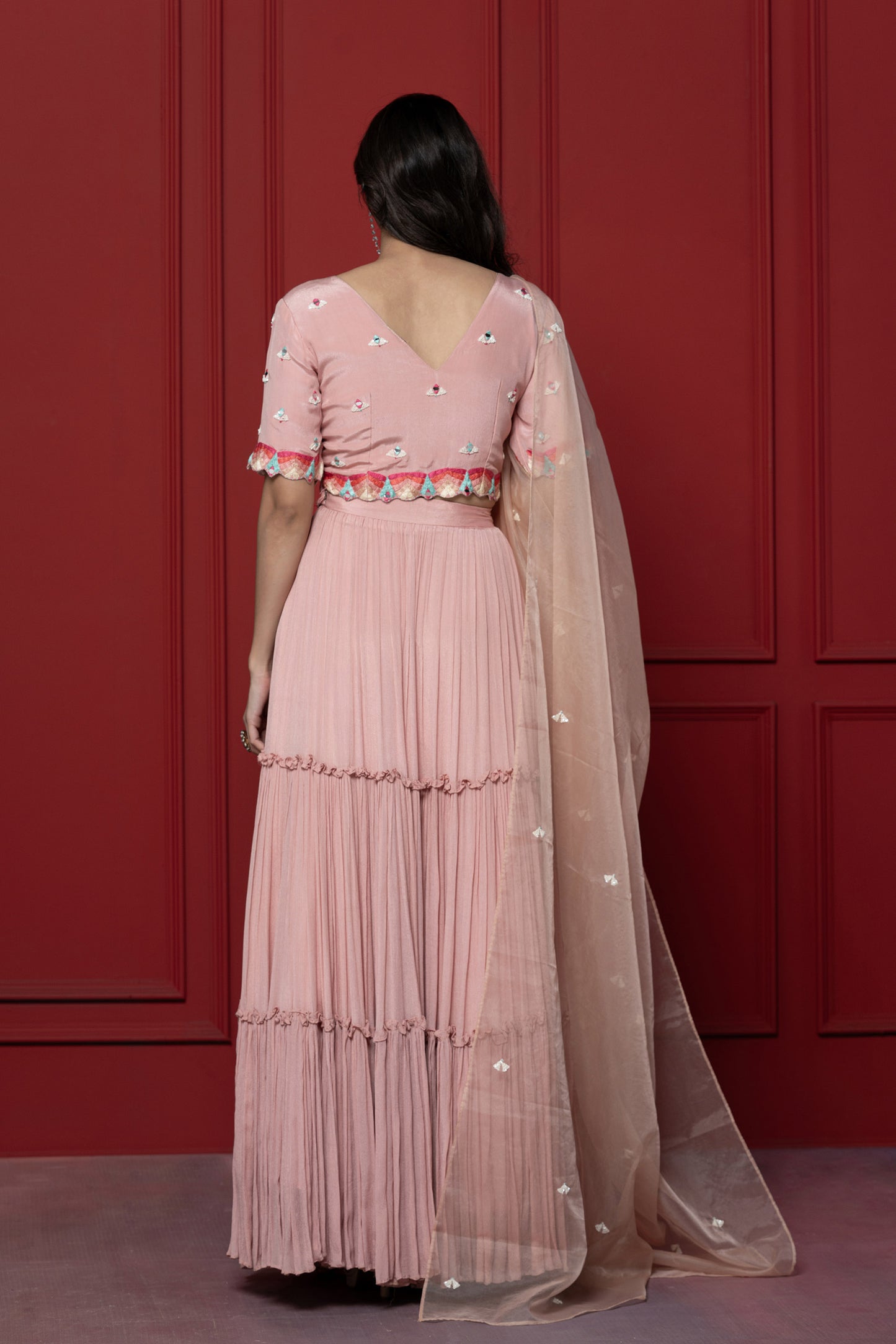 Pink Chinnon Resham Embroidered Lehenga