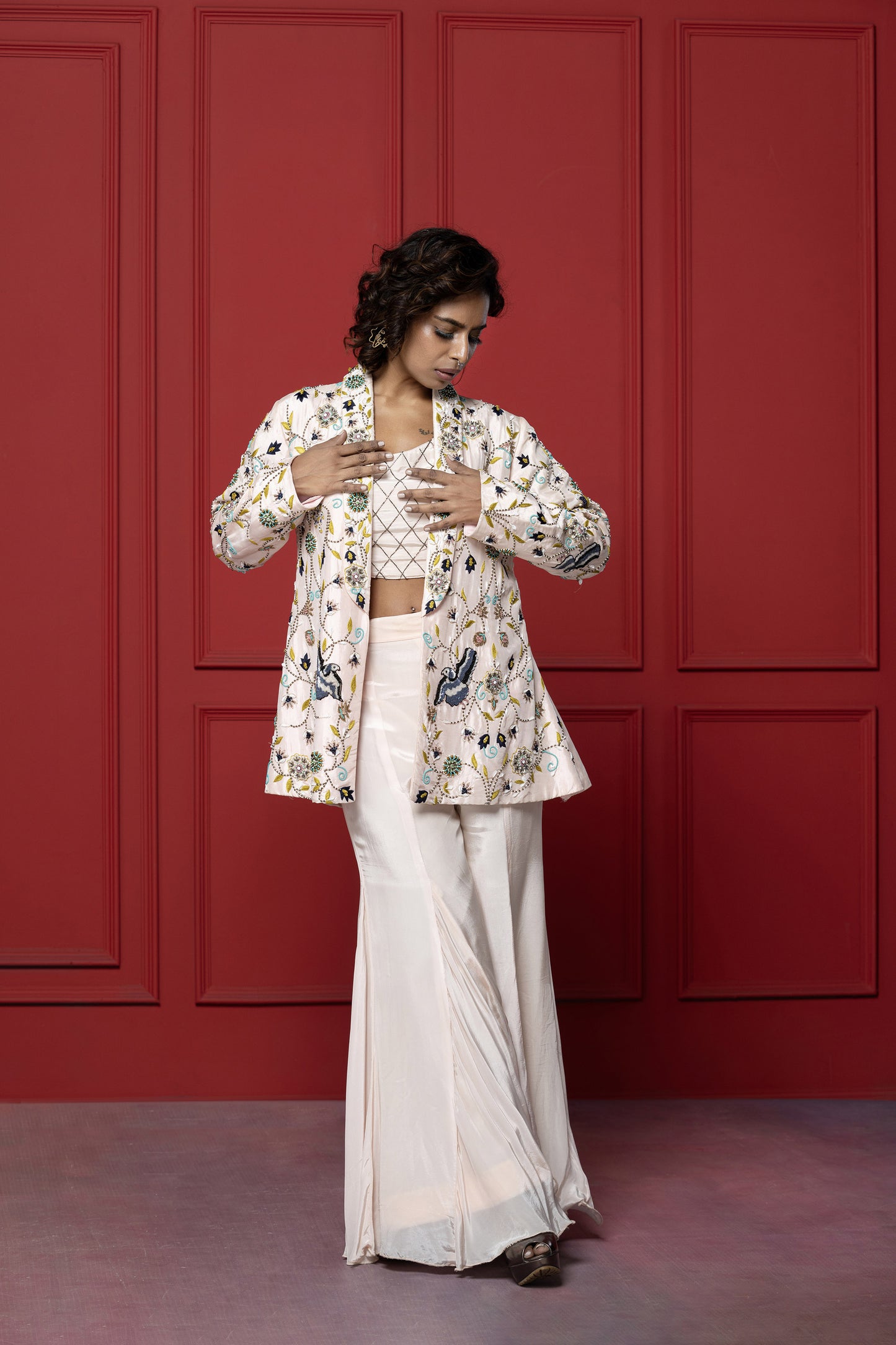 Baby Pink Uppada Silk 3-Piece Blazer Set