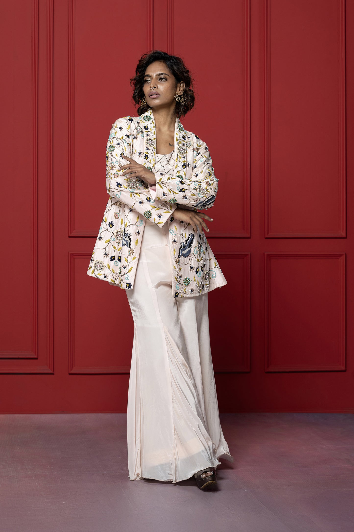 Baby Pink Uppada Silk 3-Piece Blazer Set