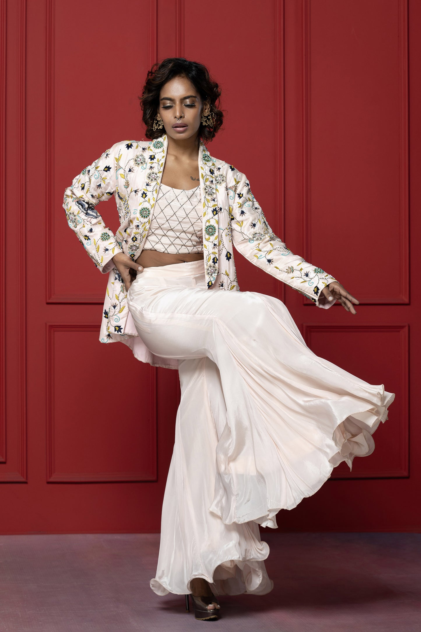 Baby Pink Uppada Silk 3-Piece Blazer Set