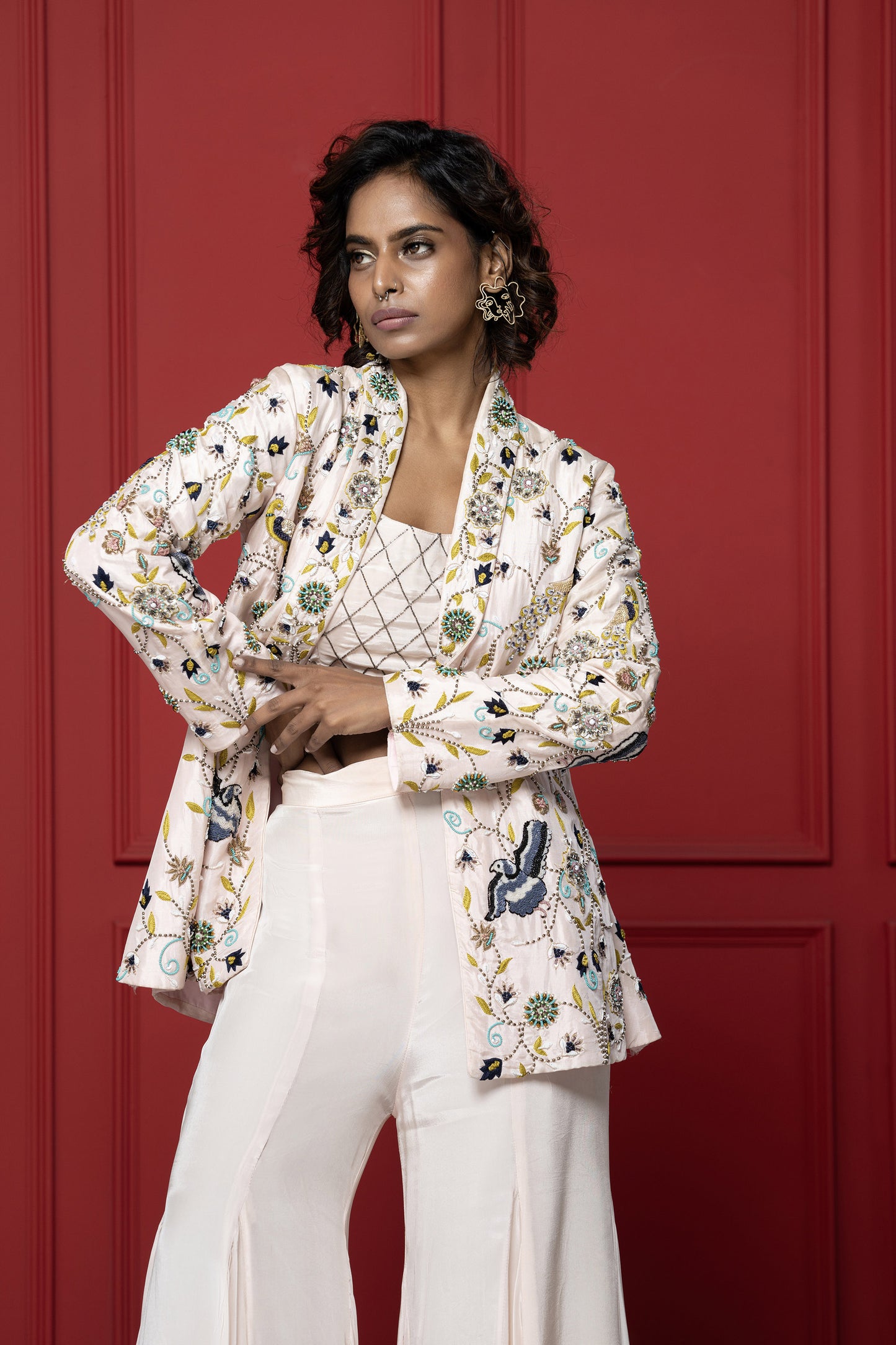 Baby Pink Uppada Silk 3-Piece Blazer Set