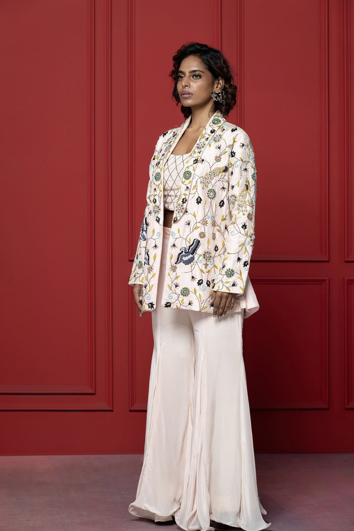 Baby Pink Uppada Silk 3-Piece Blazer Set