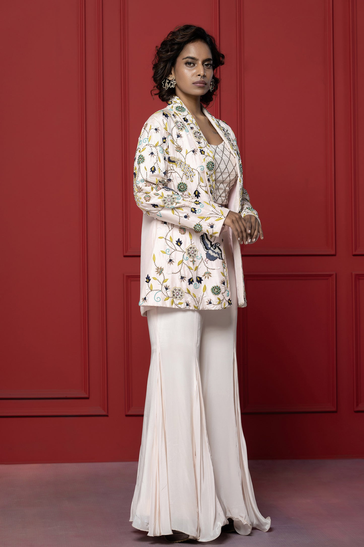 Baby Pink Uppada Silk 3-Piece Blazer Set