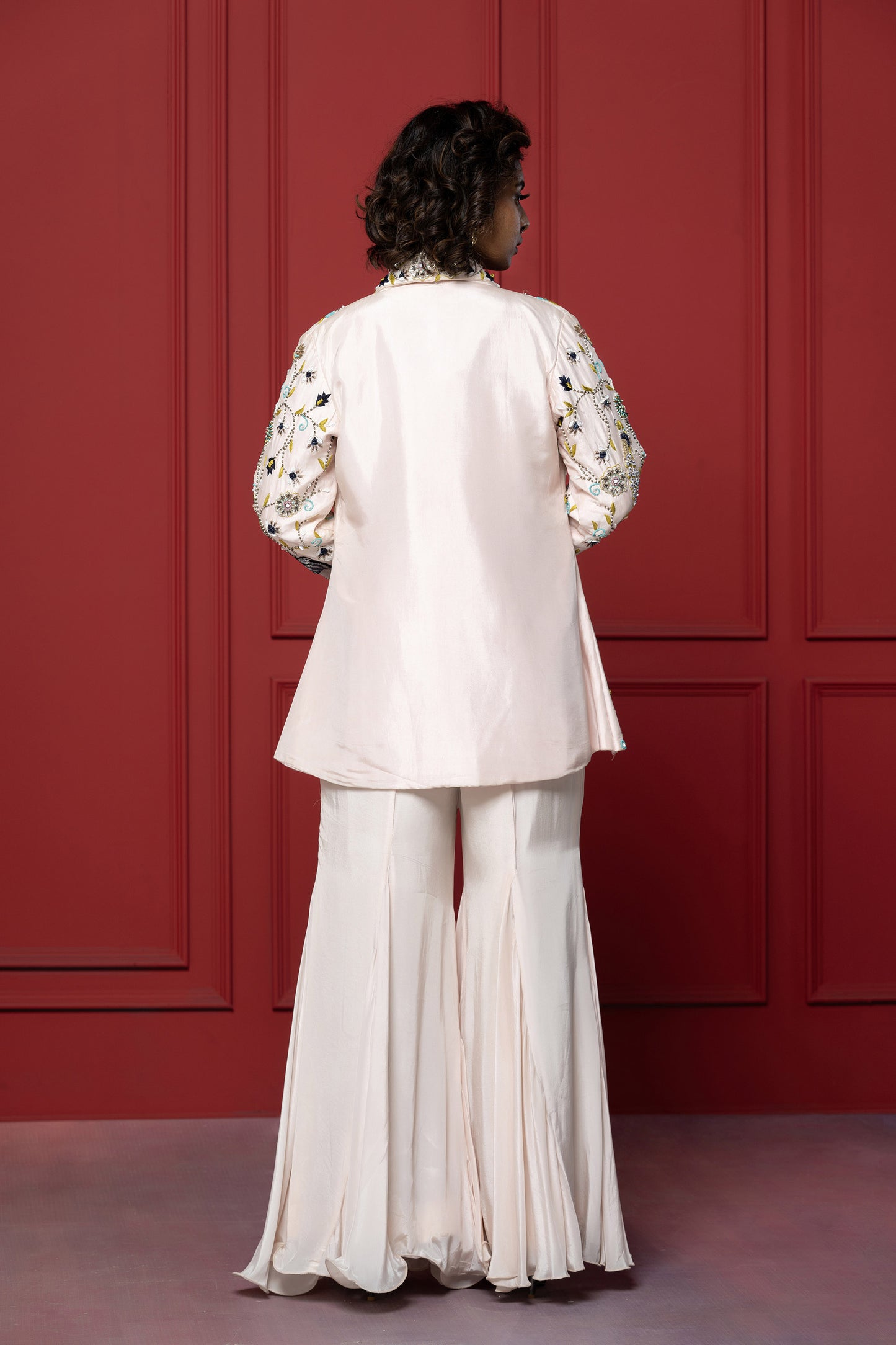 Baby Pink Uppada Silk 3-Piece Blazer Set