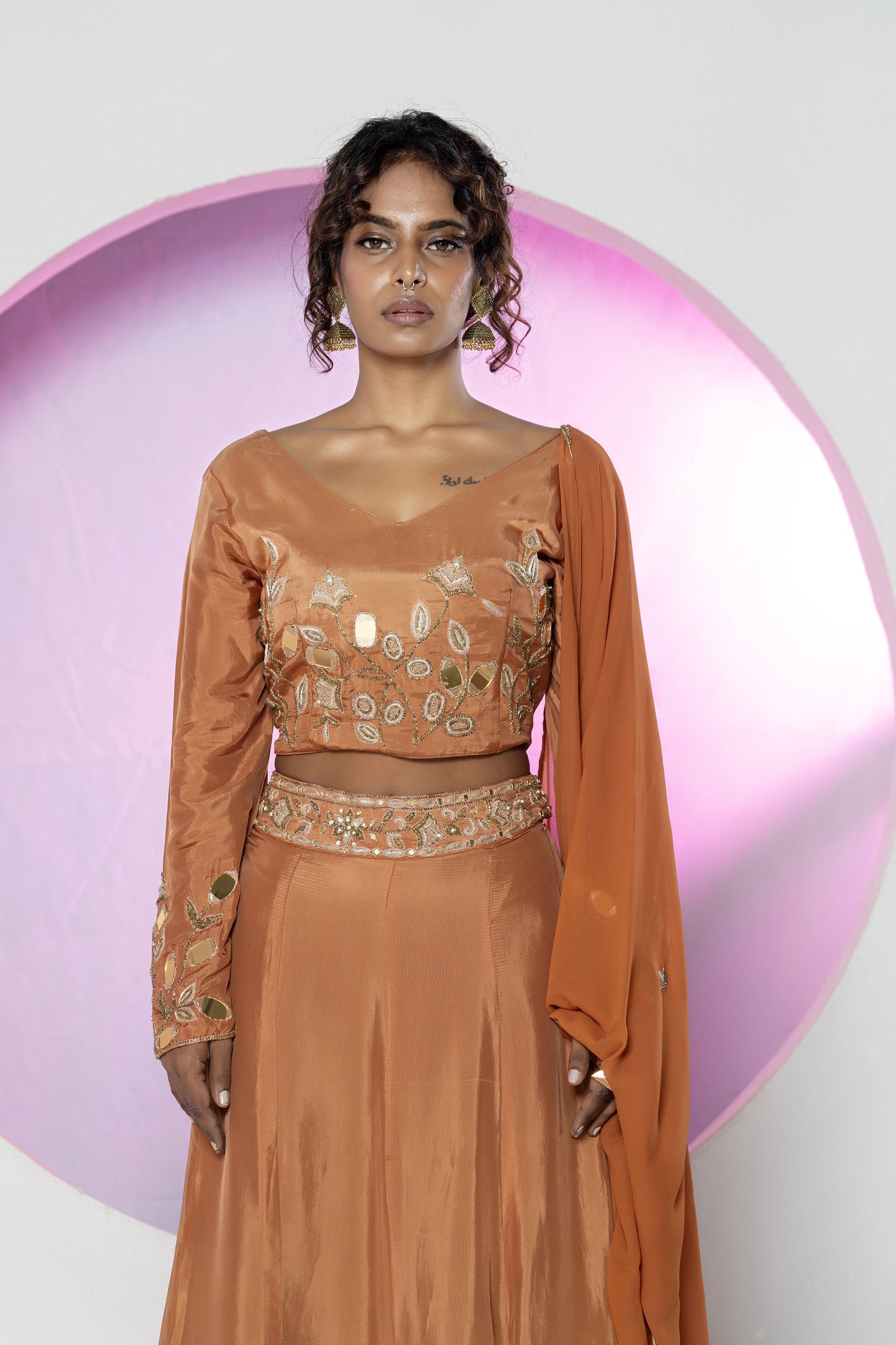 Rust Mirror Upada Silk Lehenga