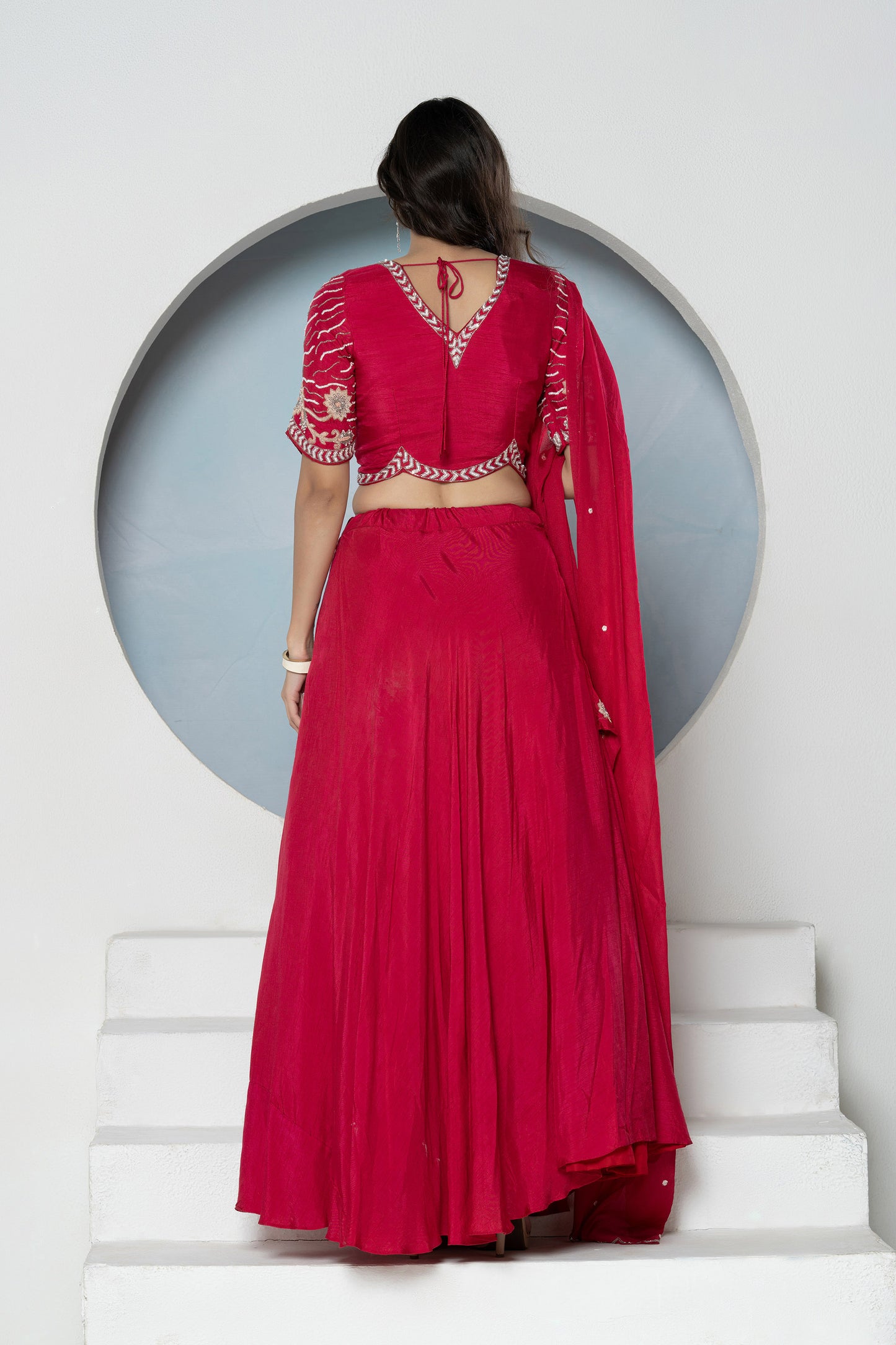 Rani Pink Layered Dola Silk Bridesmaid Lehenga Set