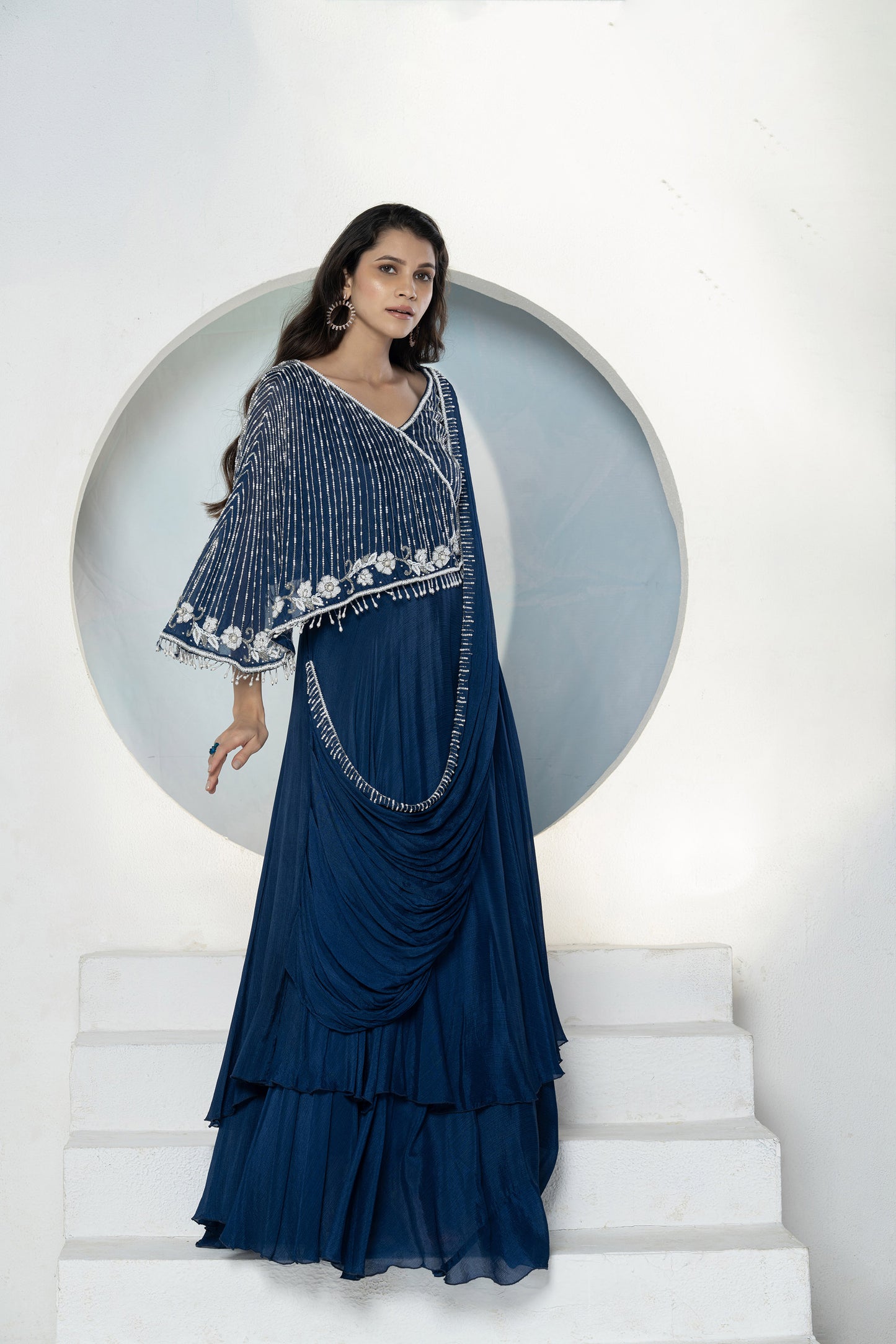 Royal Blue Chinnon Cutdana Gown