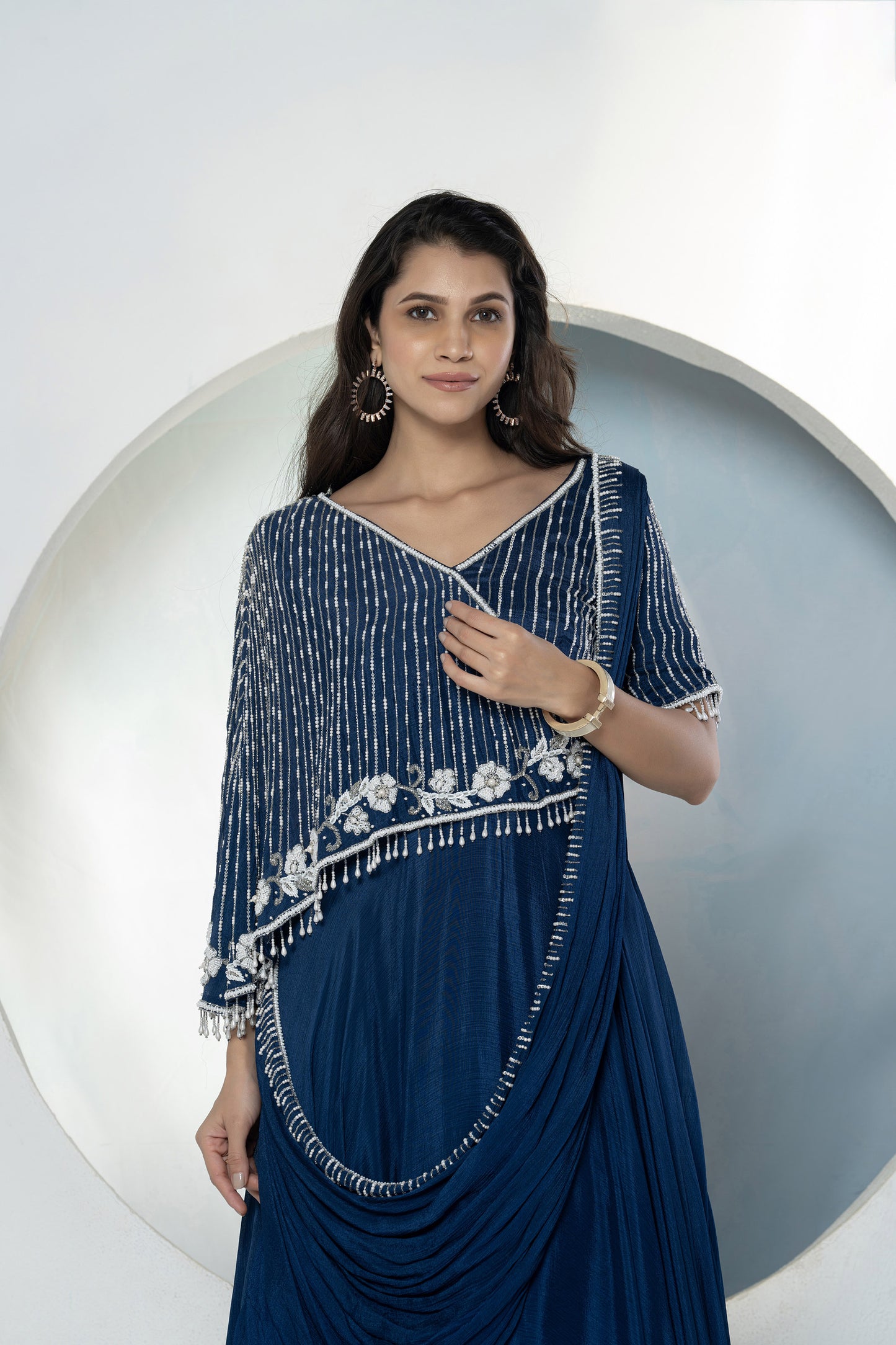 Royal Blue Chinnon Cutdana Gown