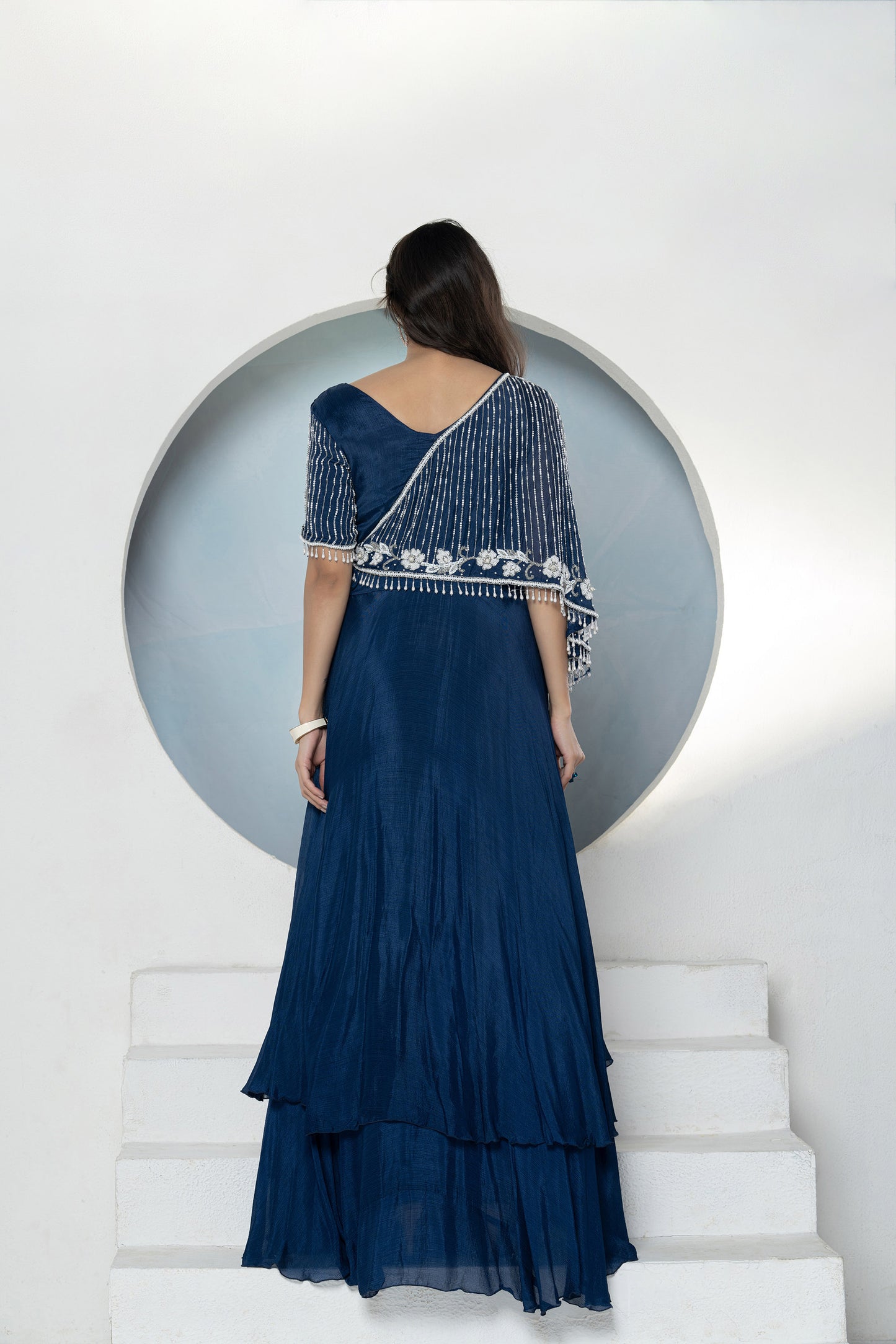 Royal Blue Chinnon Cutdana Gown